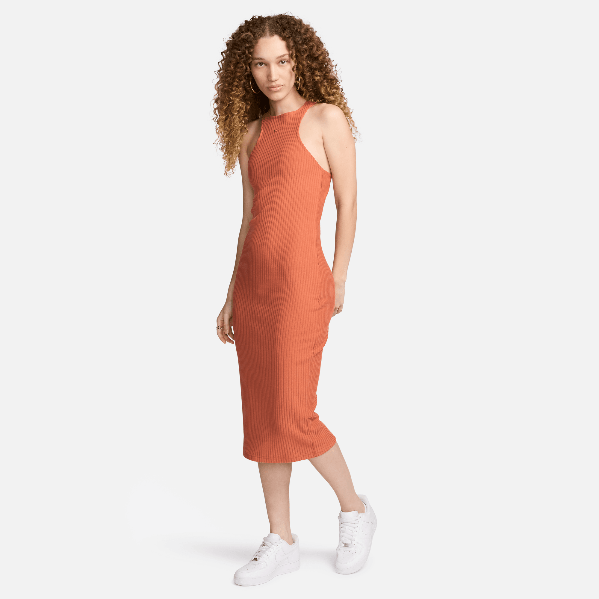 Nike Sportswear Women s Chill Knit Orange Slim Midi Dress Puffer Reds