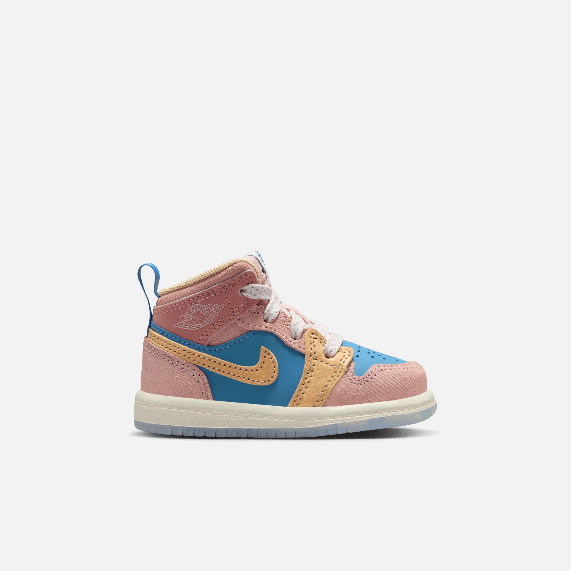 Jordan 1 Mid Sneaker School td Baby Toddler Aegean Storm Hemp Pink Oxford