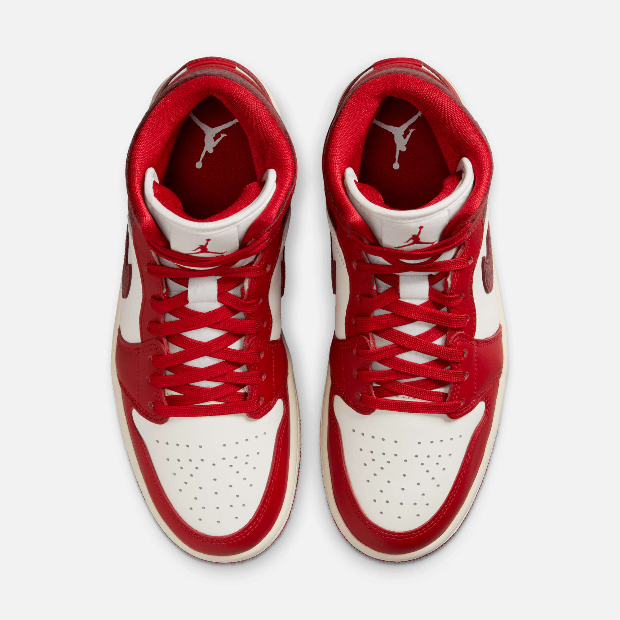 Air Jordan Women's 1 Mid Red Cracked Leather