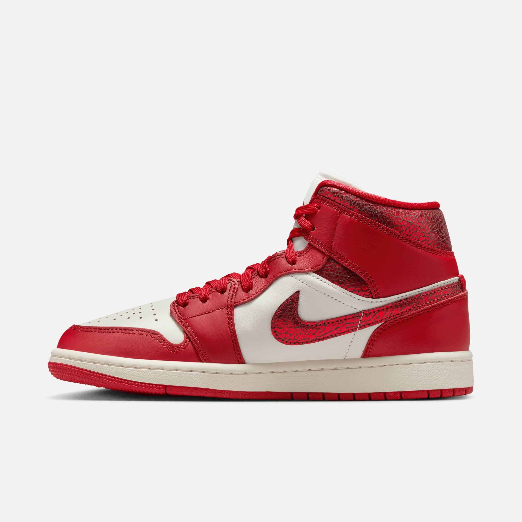 Air Jordan Women's 1 Mid Red Cracked Leather
