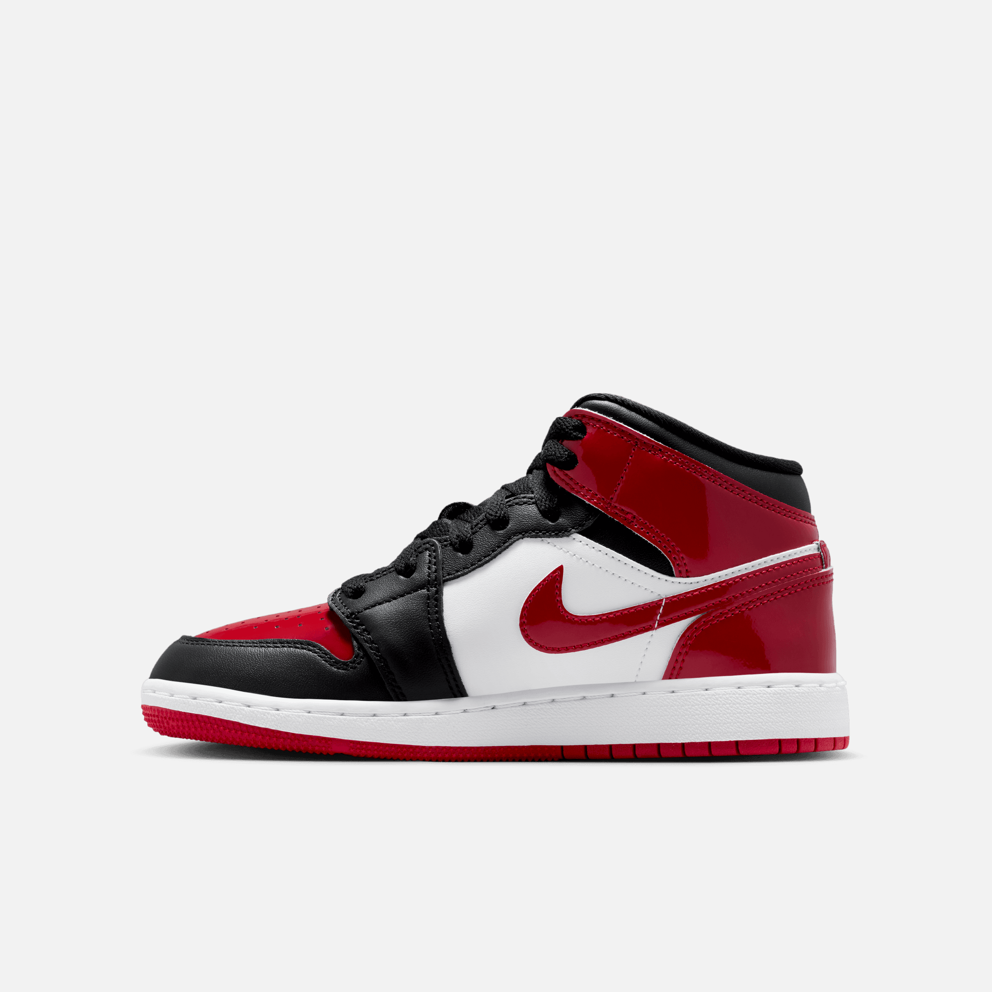 Air Jordan Big Kids' 1 Mid Patent Bred Toe (GS)