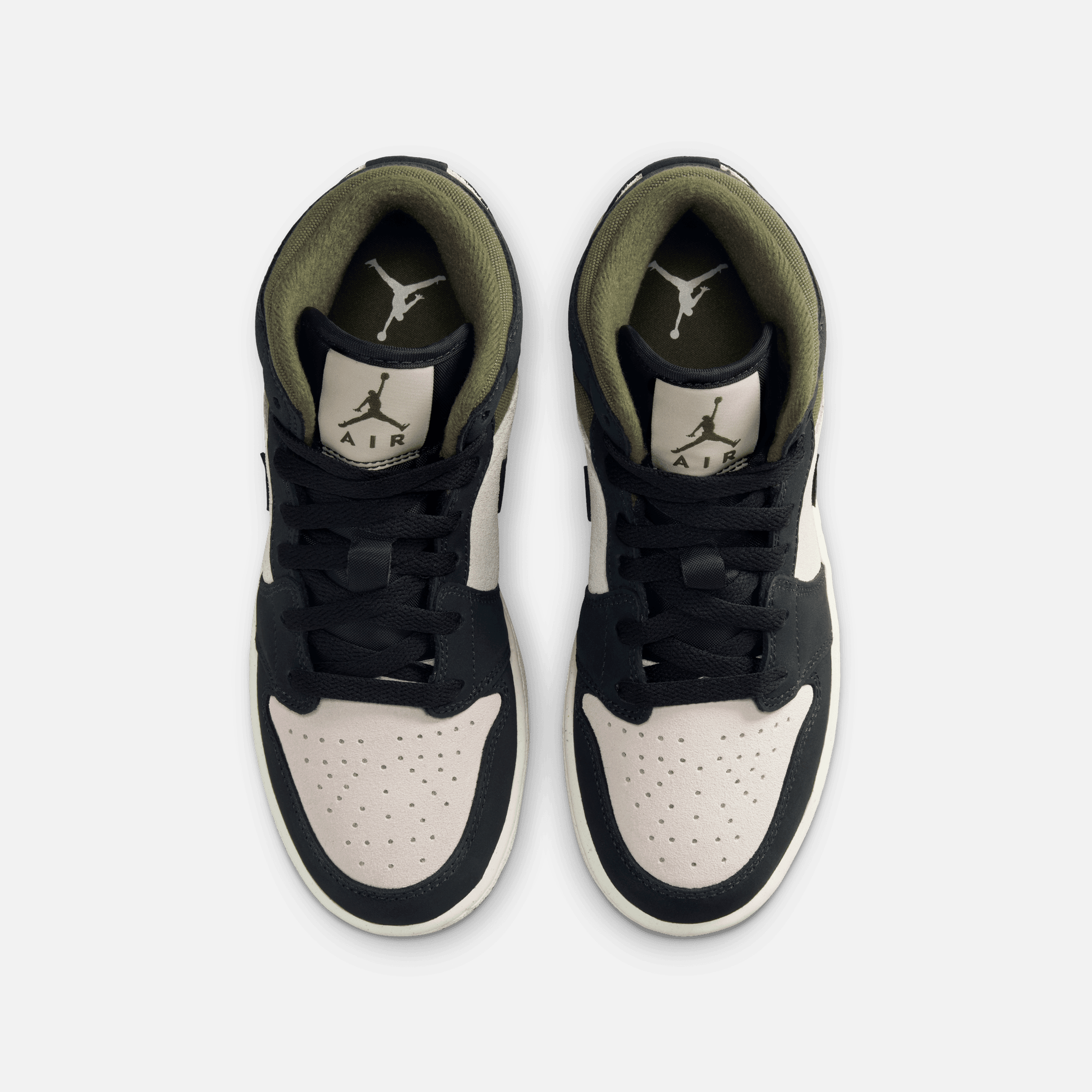 Air Jordan Big Kids' 1 Mid Off Noir Medium Olive (GS)