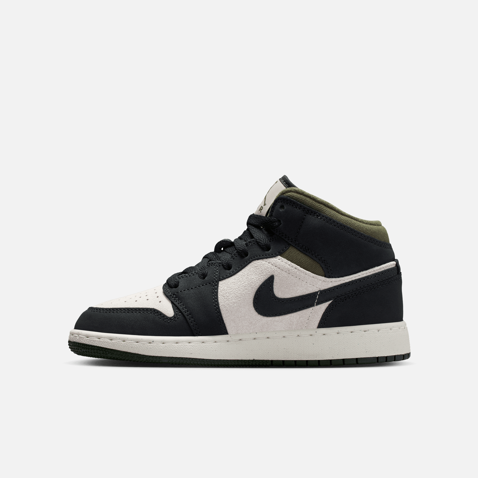 Air Jordan Big Kids' 1 Mid Off Noir Medium Olive (GS)