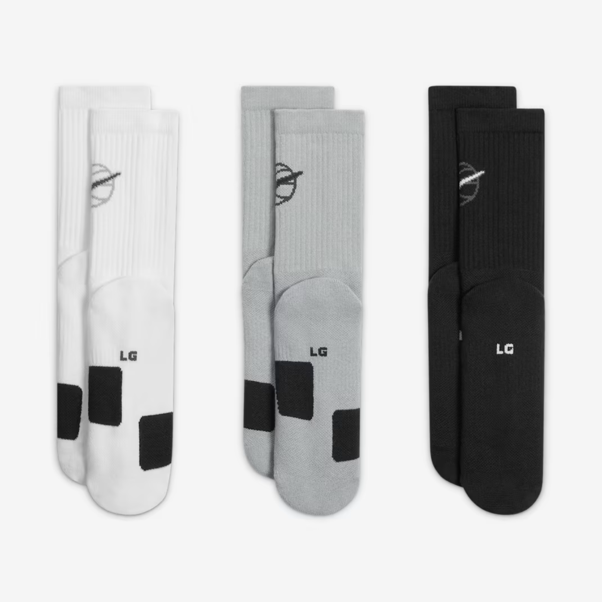 Nike Elite Everyday 3 Colors Crew Socks White Grey Black