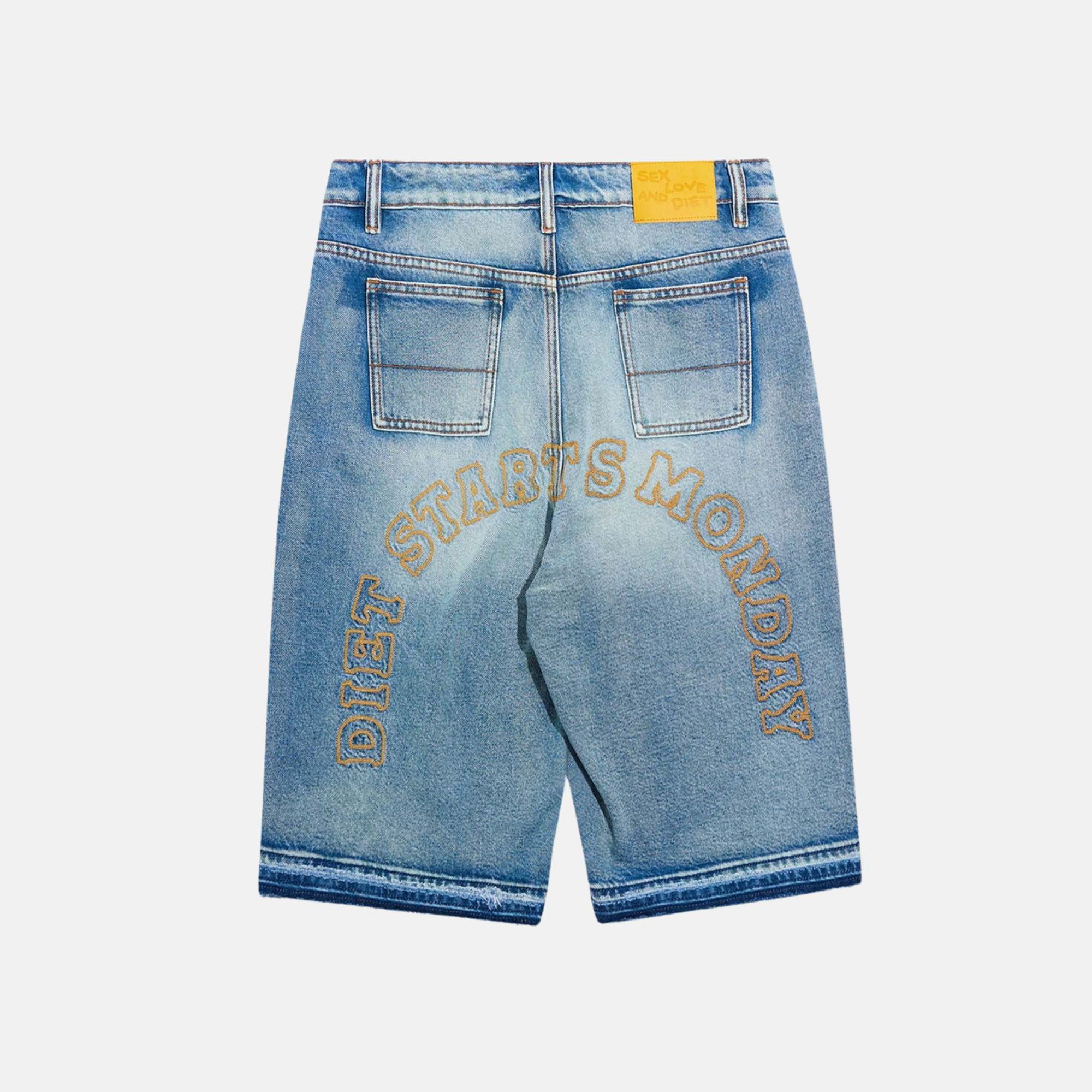 Diet Starts Monday Washed Indigo Arched Denim Shorts