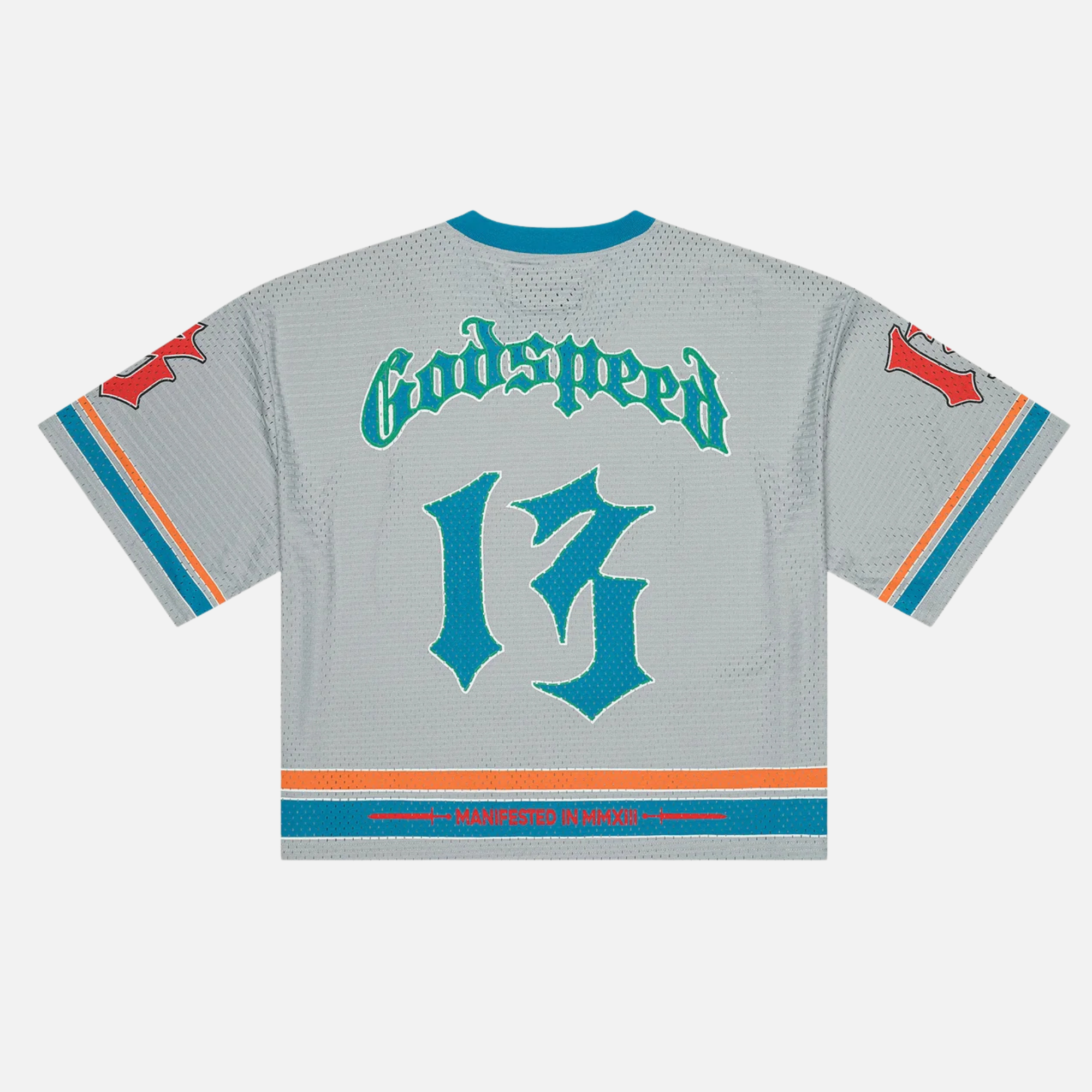 Godspeed First Down Grey Blue and Orange Jersey