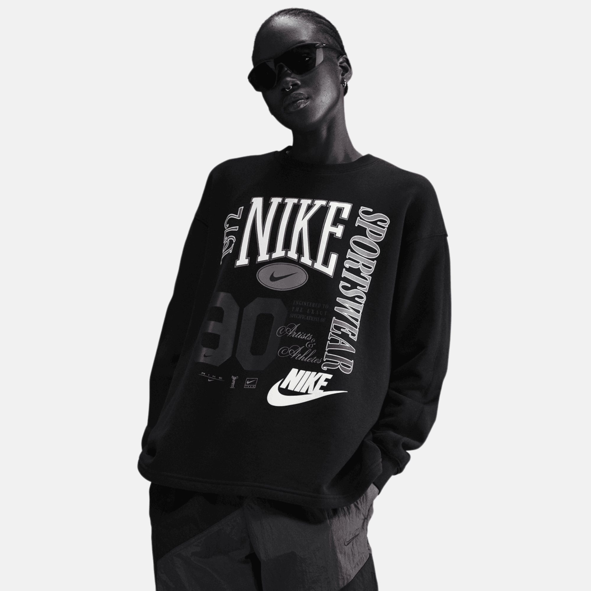 Nike Sportswear Women's Black Oversized Crew-Neck French Terry Nike Sportswear Women's Black Oversized Crew-Neck French Terry