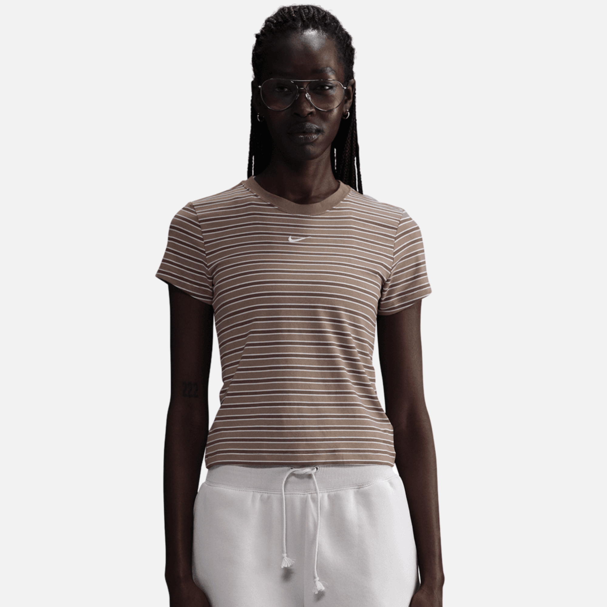 Nike Women's Sportswear Chill Knit Mink Brown Slim Striped T-Shirt