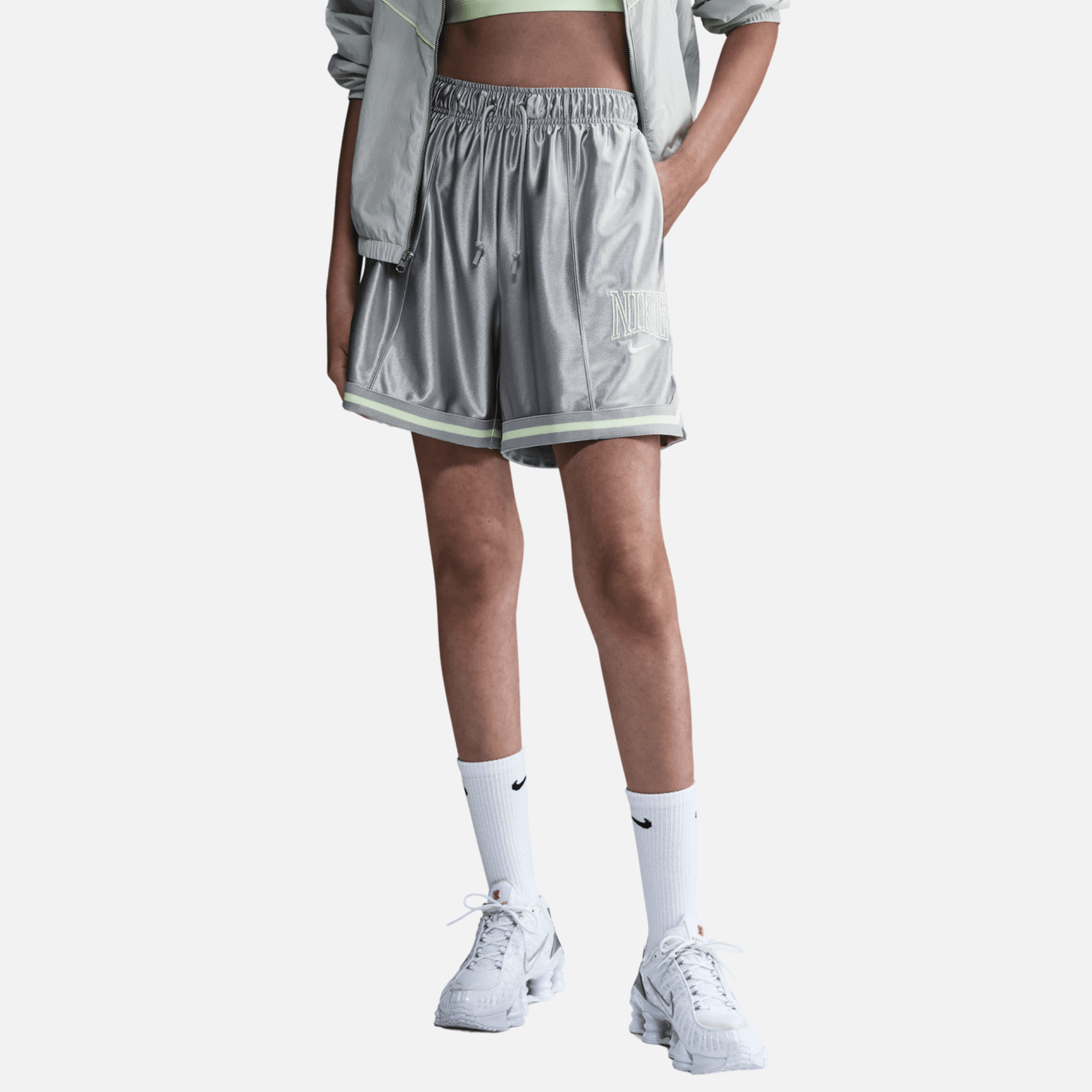 Nike Women's Sportswear Grey Loose Mid-Rise Graphic Shorts