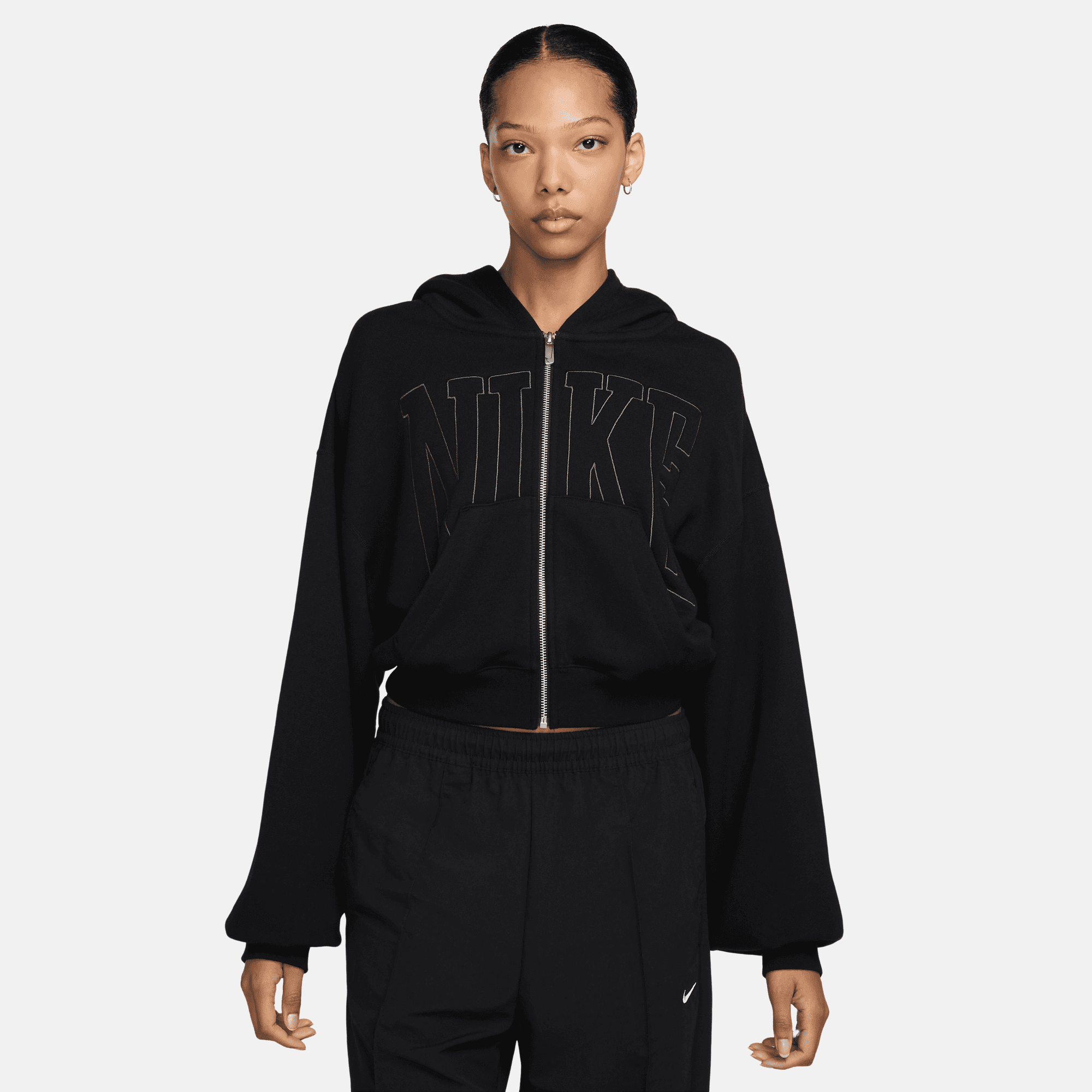 Nike Women's Sportswear Black Full-Zip Cropped French Terry Hoodie