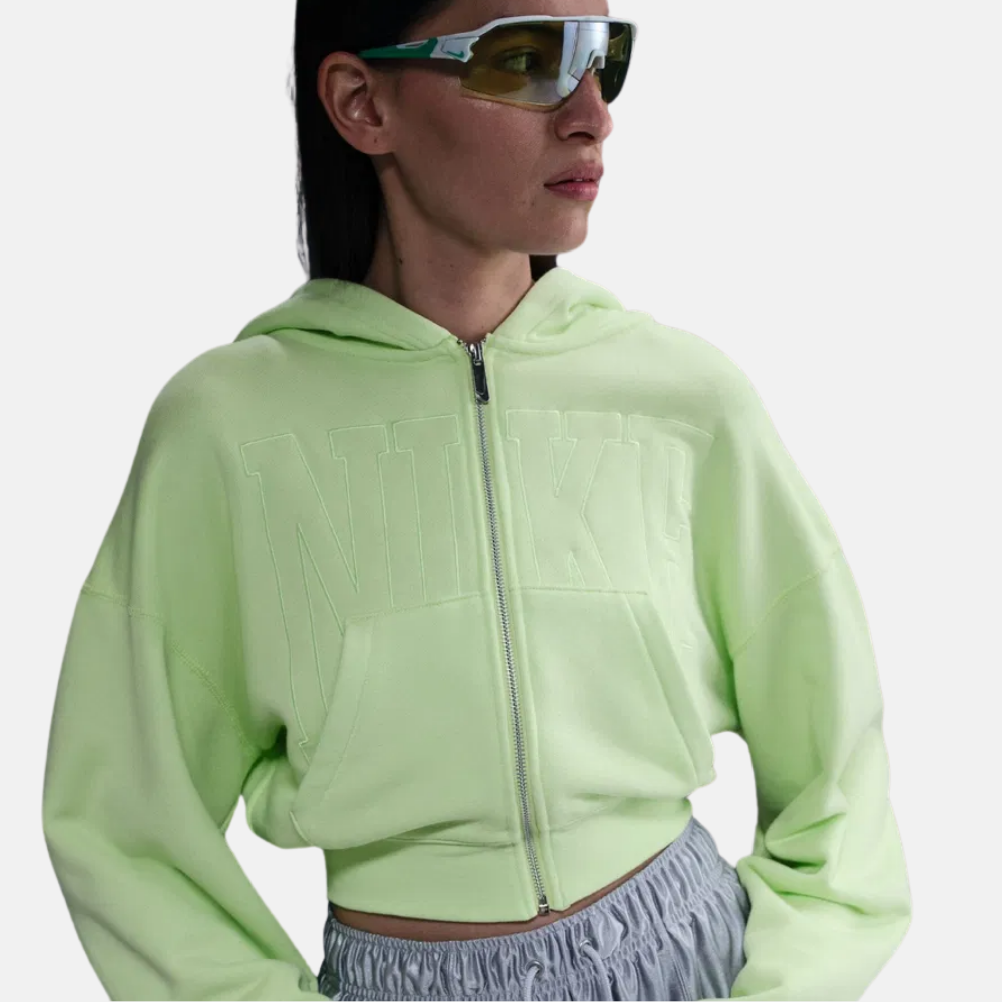 Nike Women's Sportswear Liquid Lime Full-Zip Cropped French Terry Hoodie