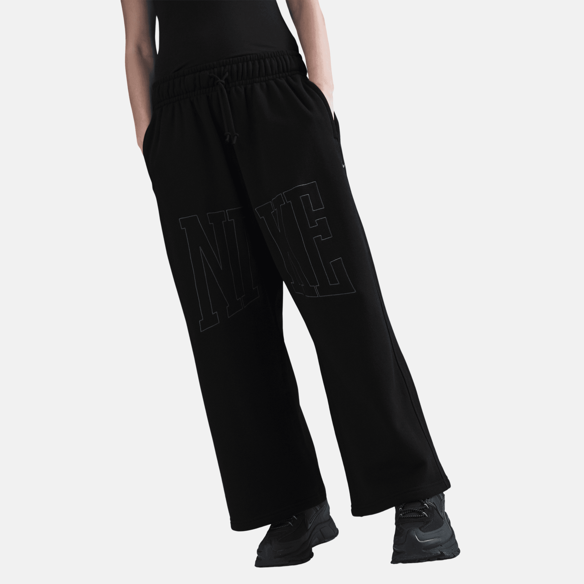 Nike Sportswear Women's Black Mid-Rise Oversized Open-Hem French Terry Pants