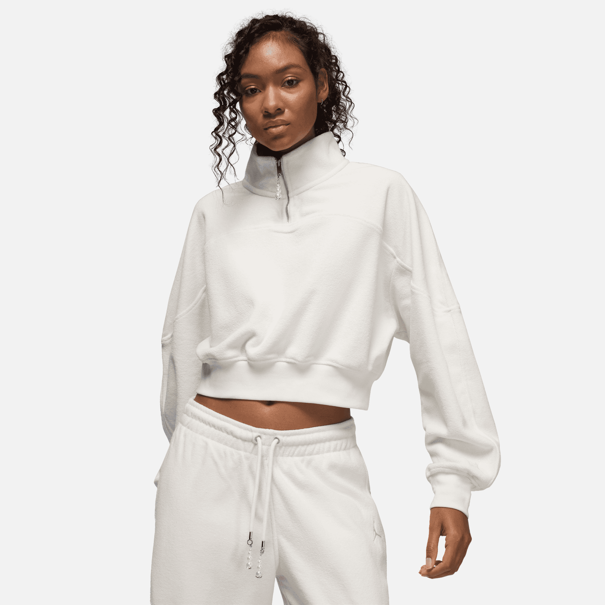 Air Jordan Women's Flight Fleece Quarter-Zip White Top – Puffer Reds
