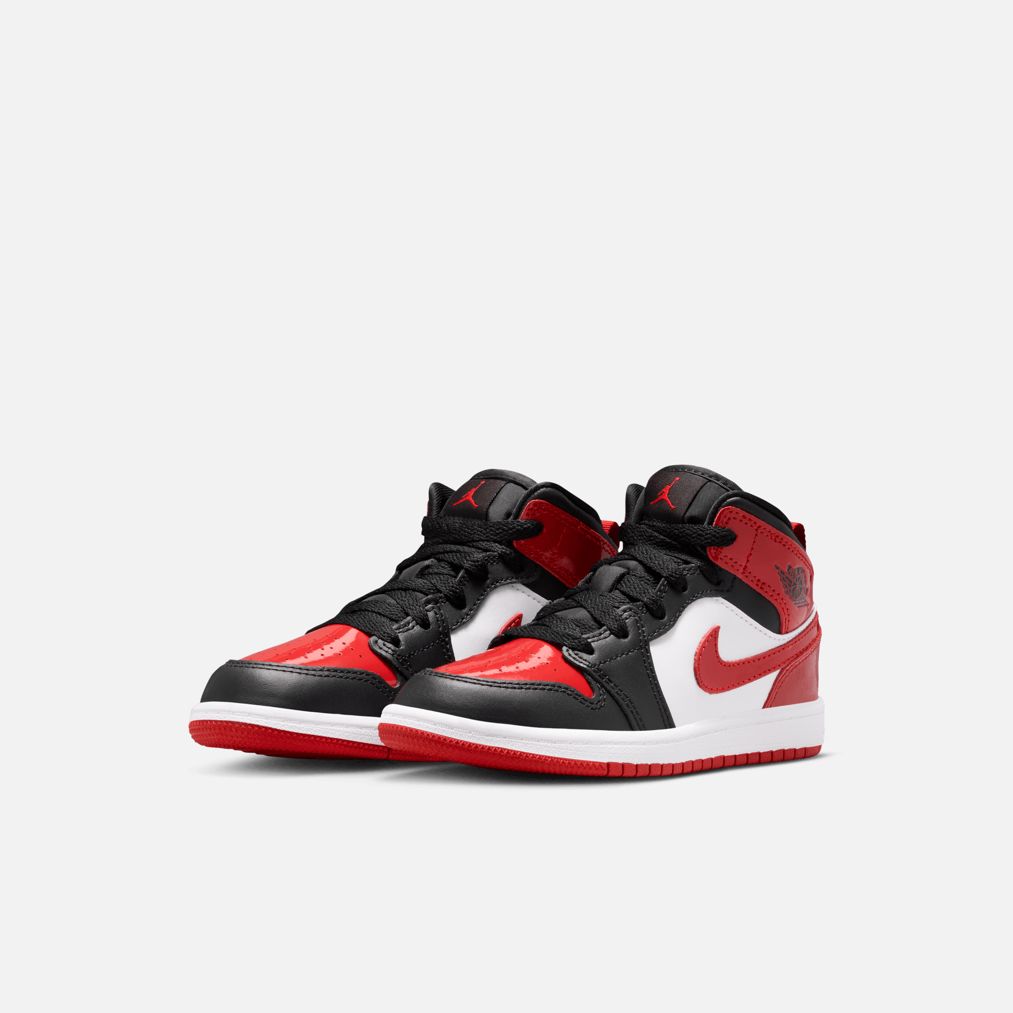 Air Jordan Kids' 1 Mid SE Patent Bred Toe (PS)