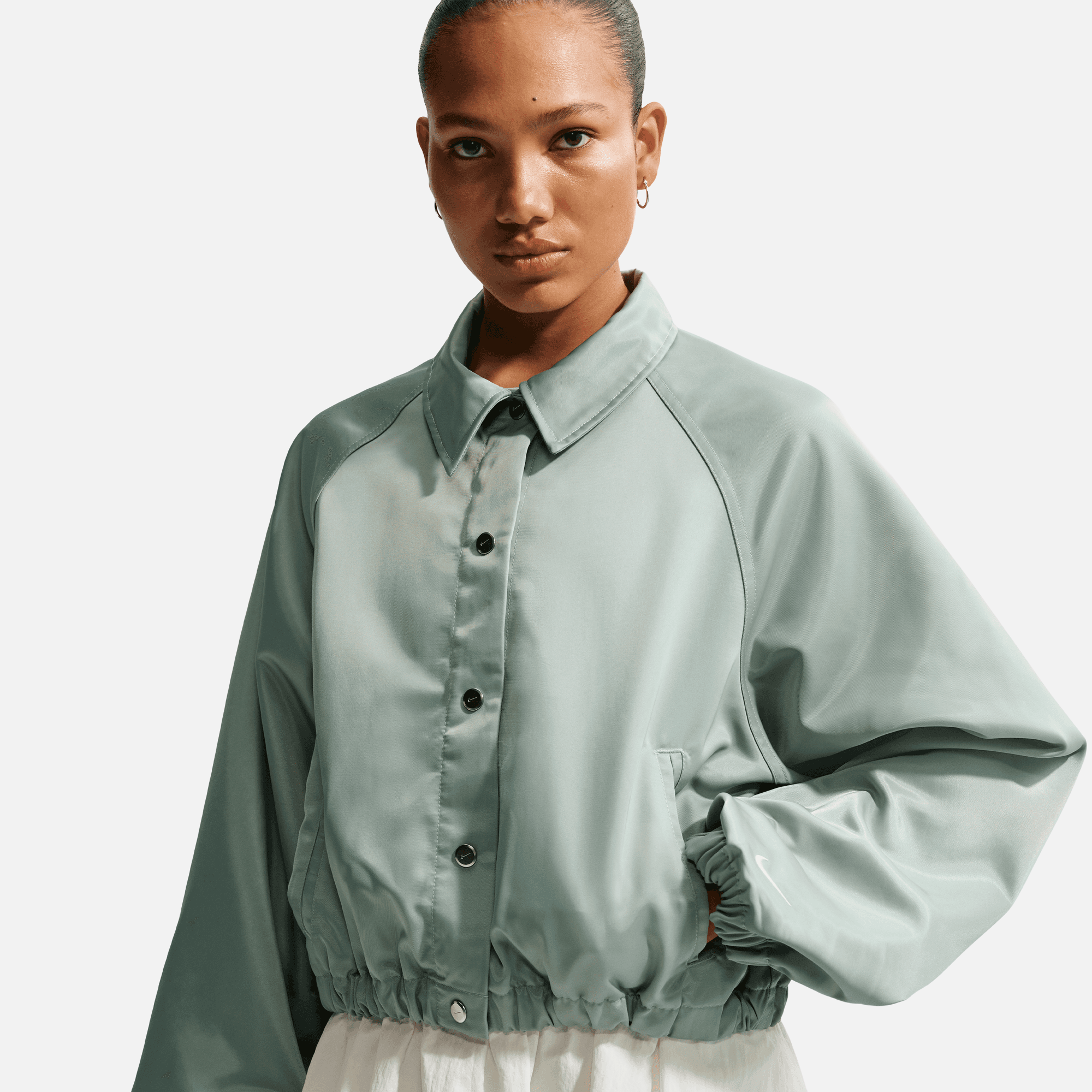 Nike Women's Oversized Green Satin Coaches Jacket