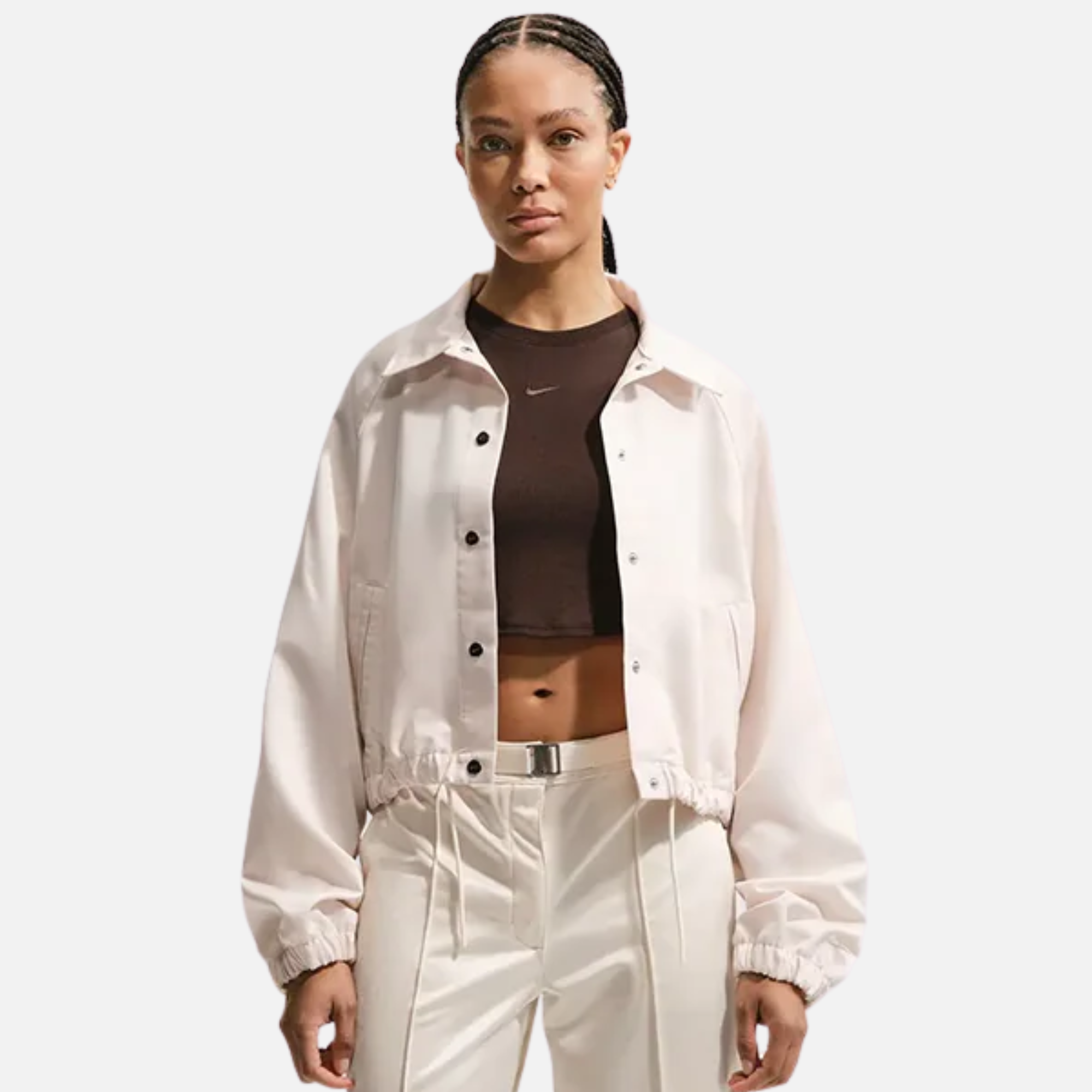 Nike Women's Oversized White Satin Coaches Jacket
