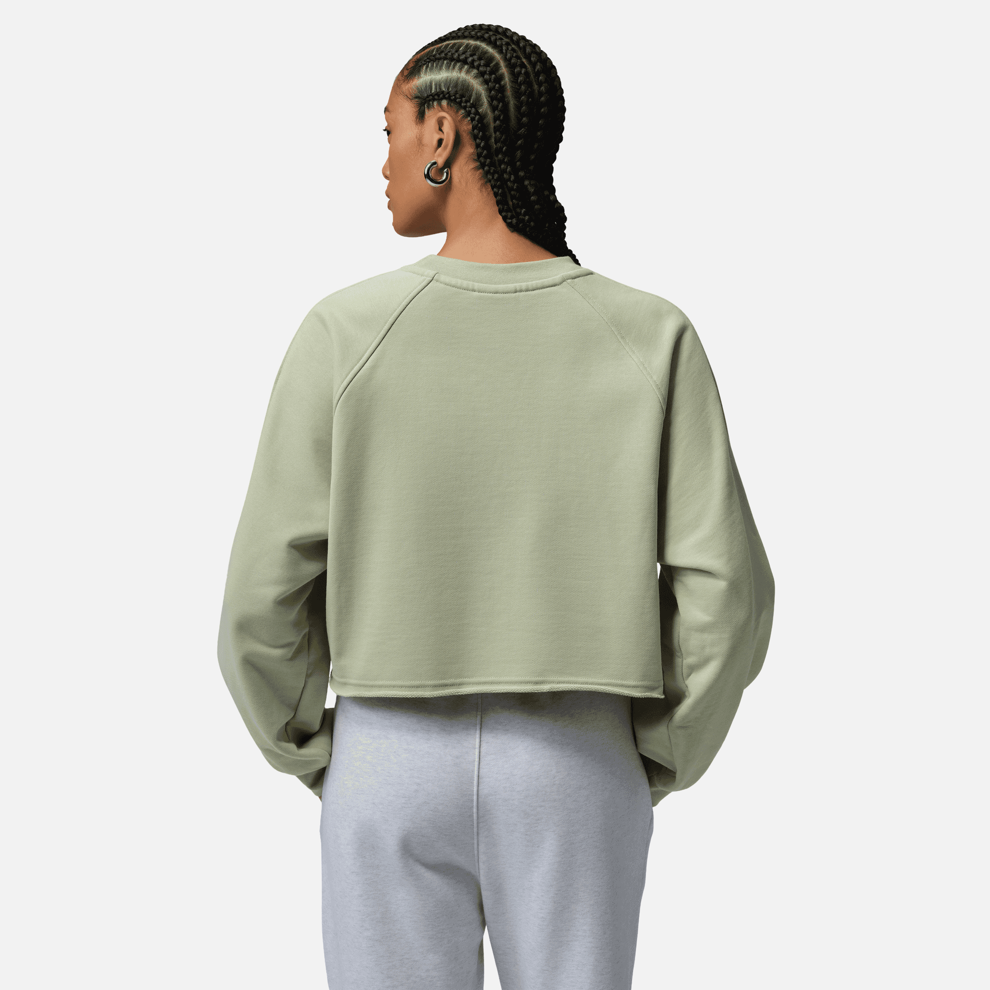 Air Jordan Women's Flight Fleece Olive Green Mod-Crop Sweatshirt