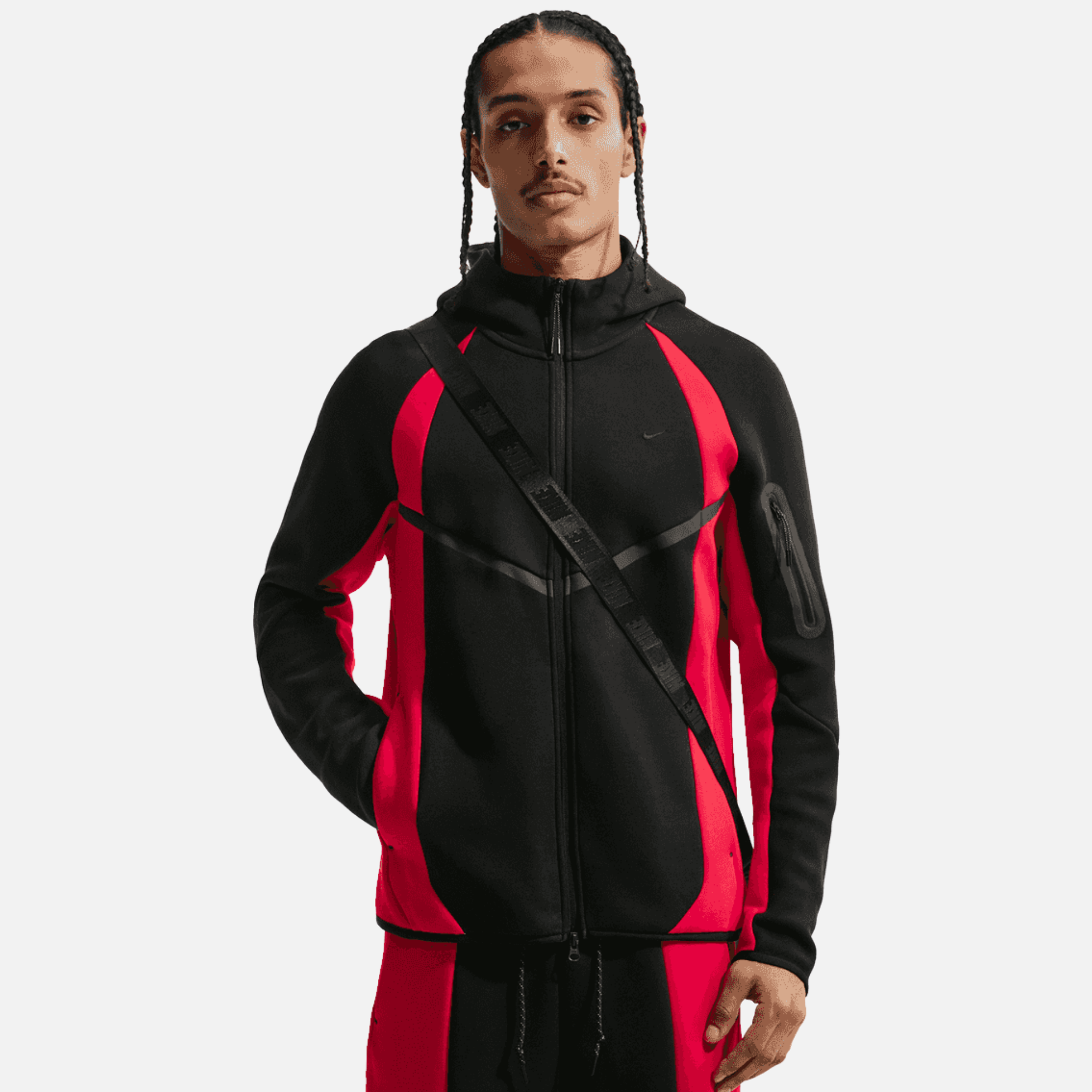 Nike Tech Color-Block Full-Zip Windrunner Black Red Jacket