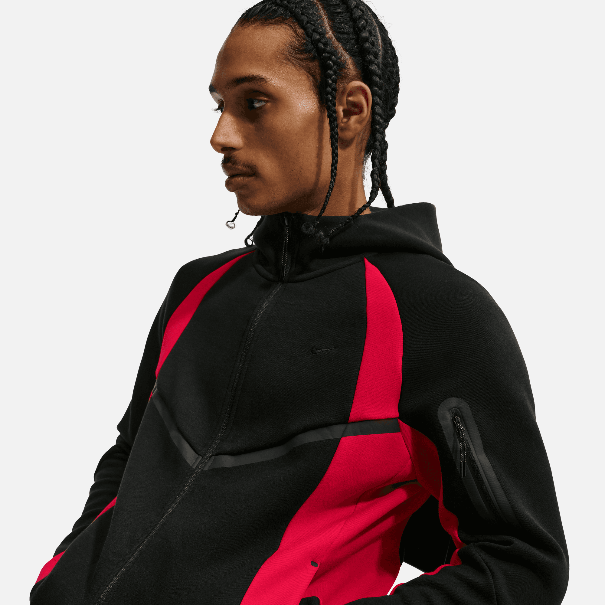 Nike Tech Color-Block Full-Zip Windrunner Black Red Jacket