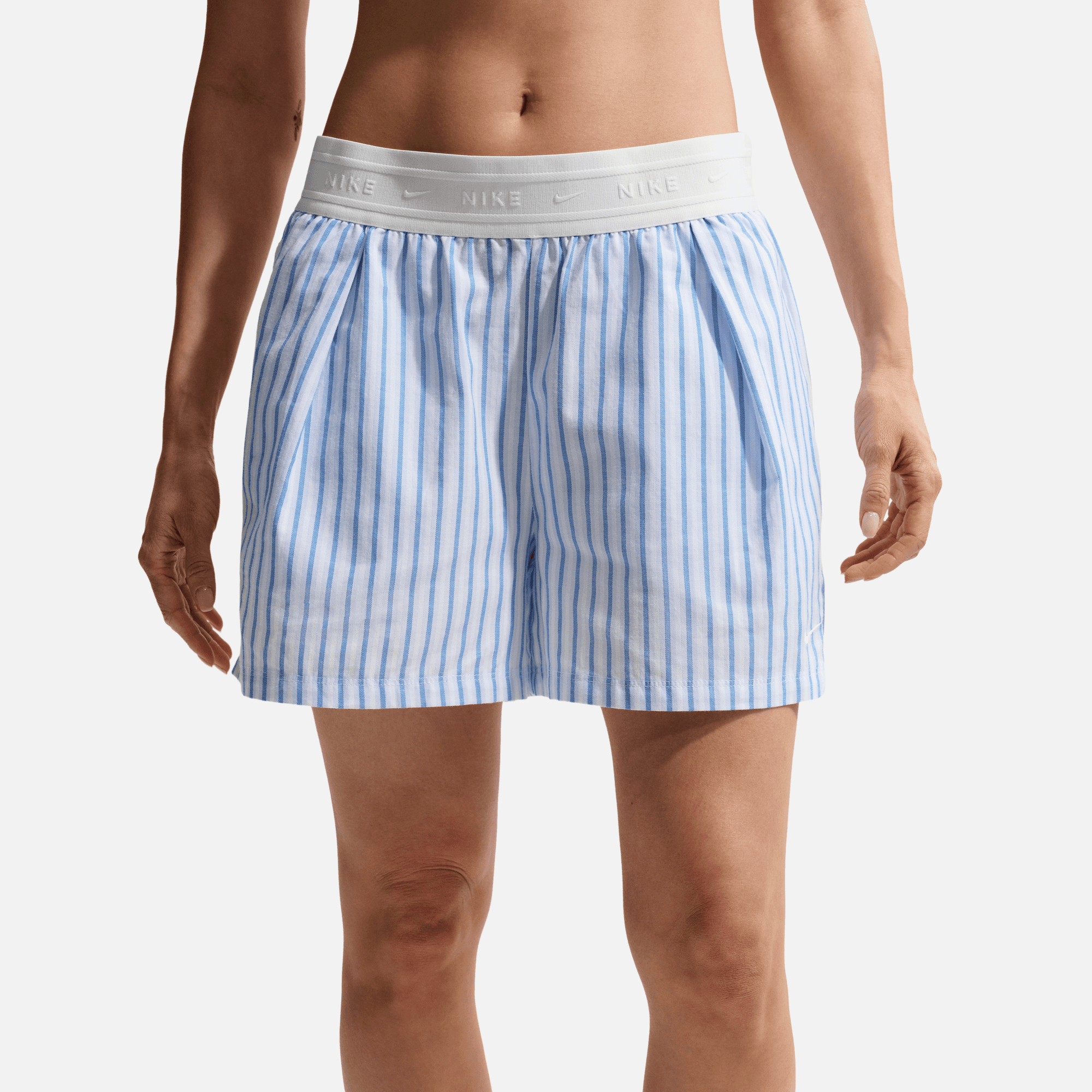 Nike Women's Sportswear Chill Poplin Blue Mid-Rise Stripe Shorts