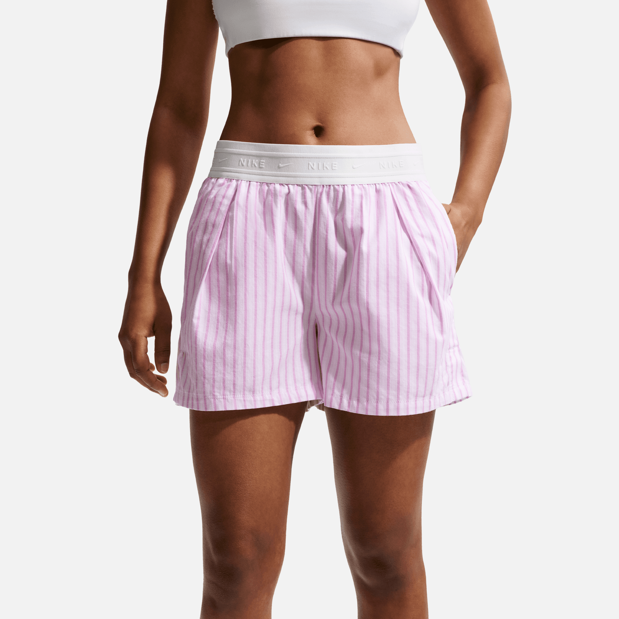 Nike Women's Sportswear Chill Poplin Pink Mid-Rise Stripe Shorts