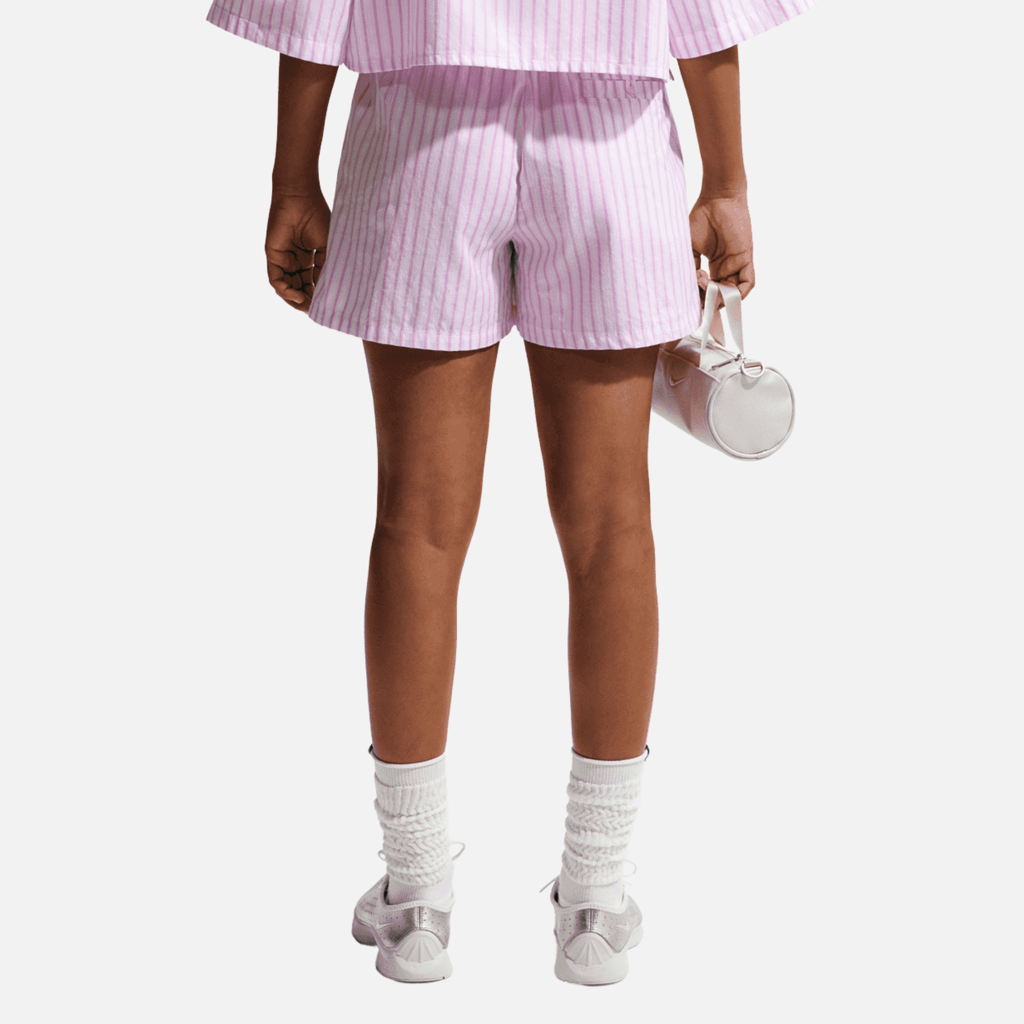 Nike Women's Sportswear Chill Poplin Pink Mid-Rise Stripe Shorts