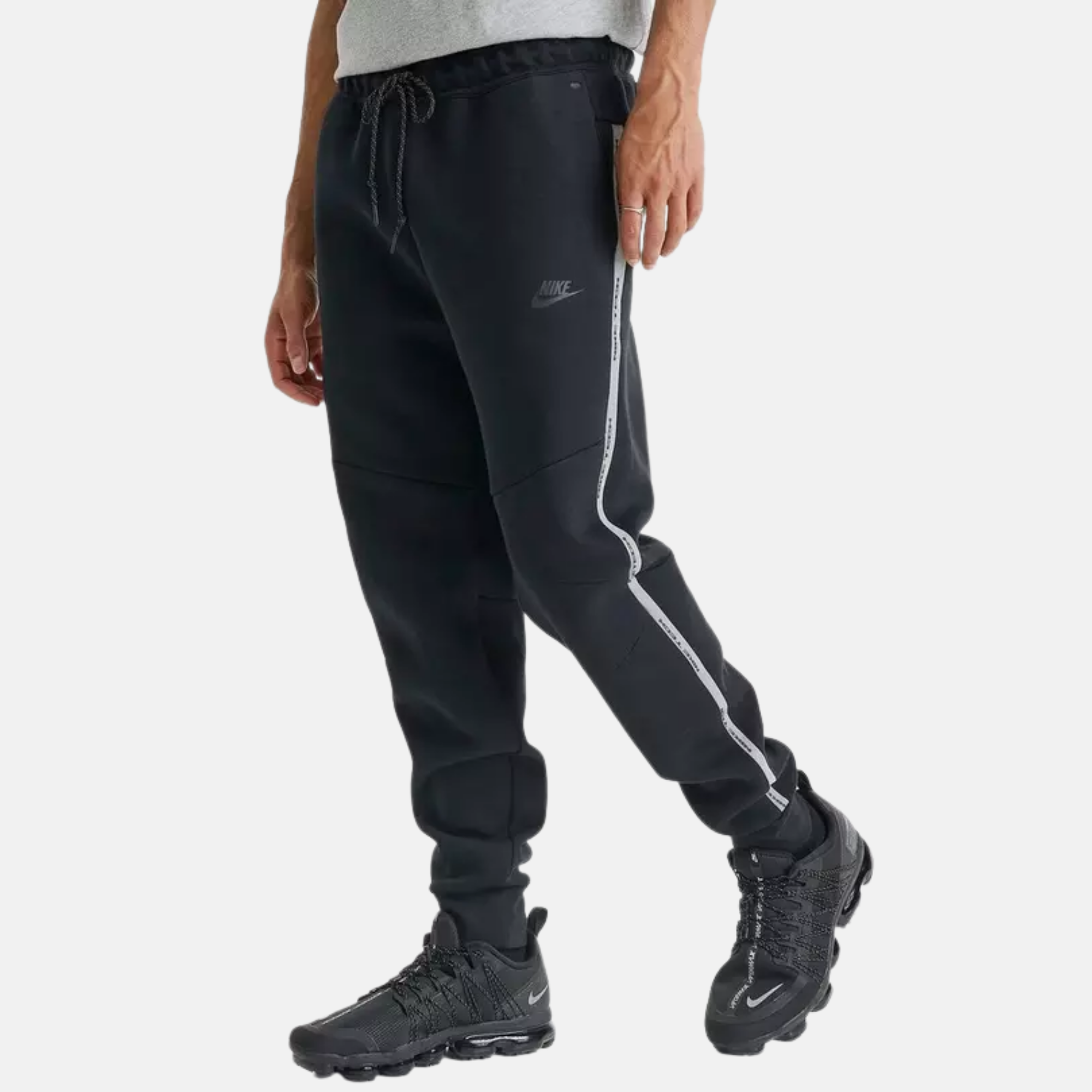 Nike Tech Black Fleece Joggers with Reflective Accents – Puffer Reds