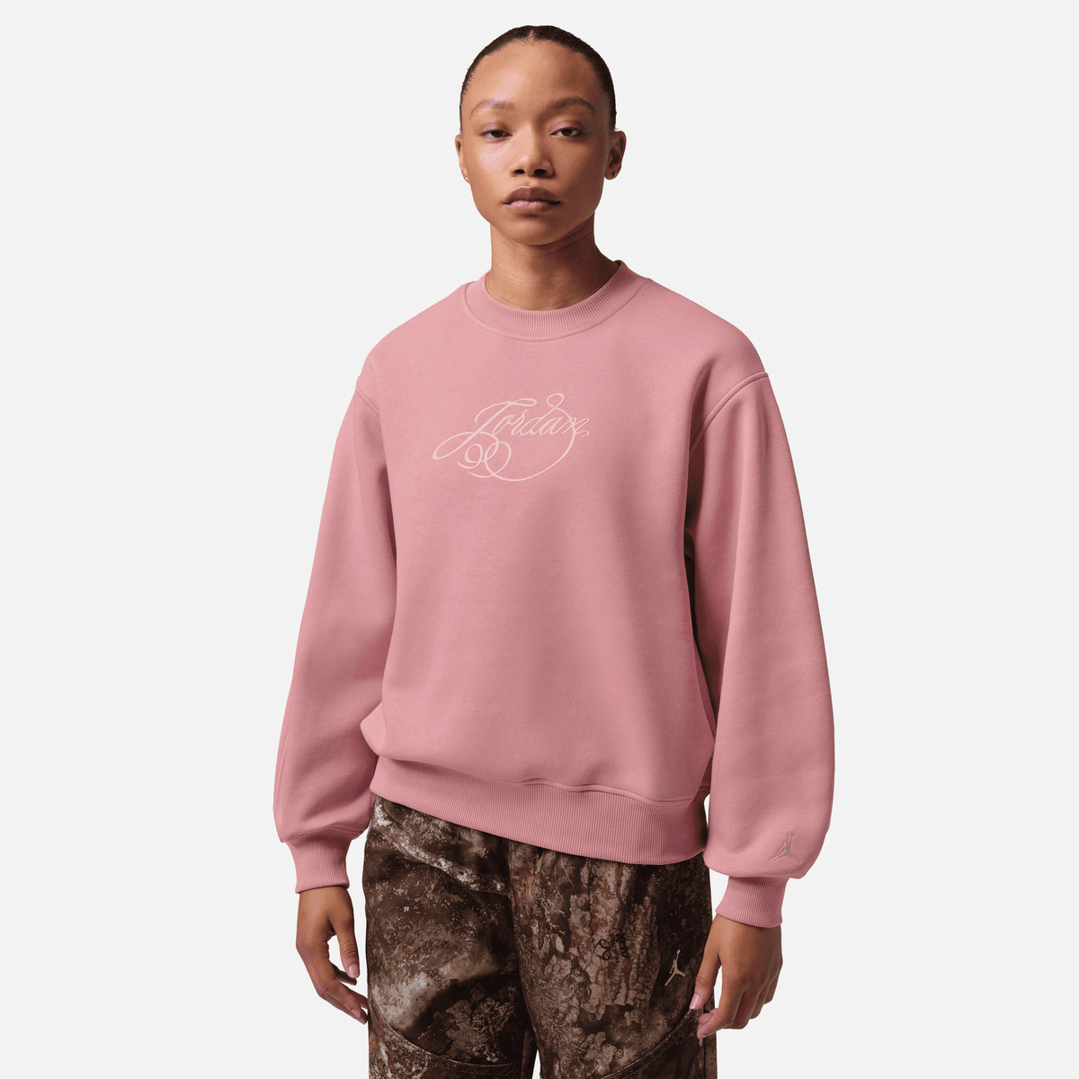 Air Jordan Women's Brooklyn Fleece Pink Fireside Crew-Neck Sweatshirt
