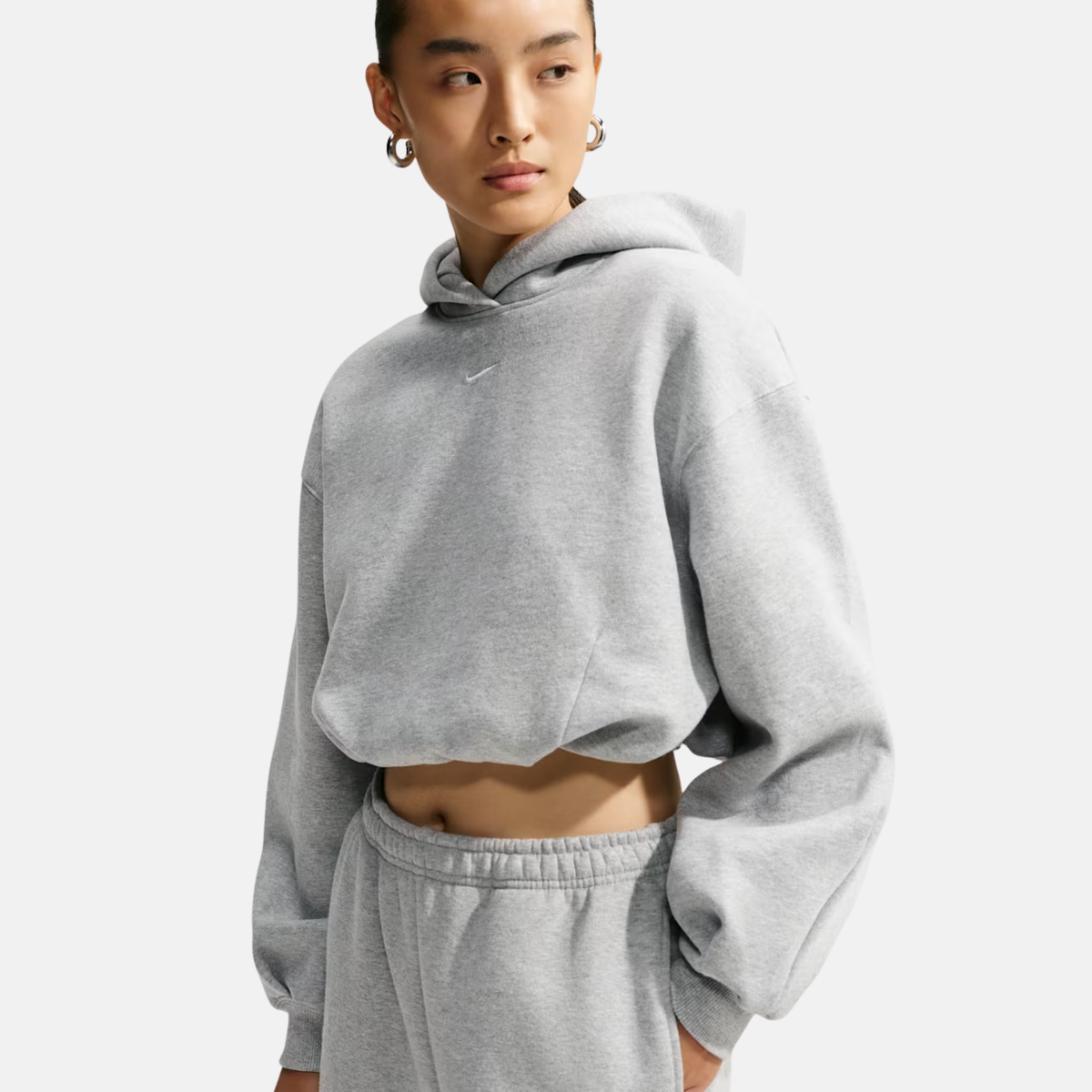 Nike Women's Studio Fleece Cropped Grey Hoodie