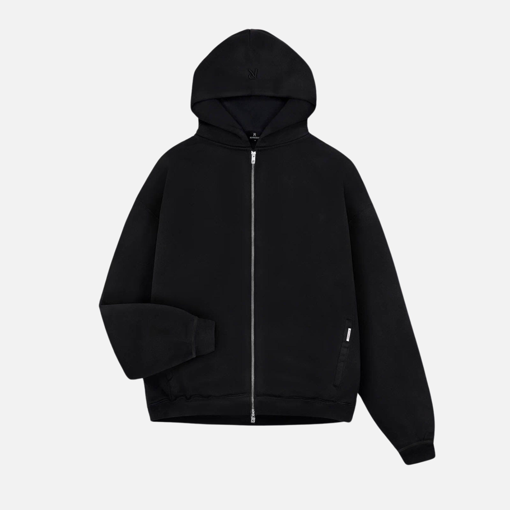 Represent Initial Boxy Oversized Zip Through Black Hoodie