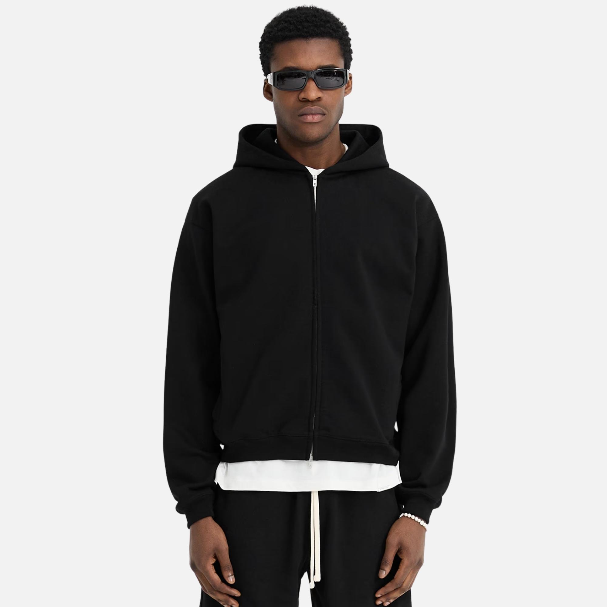 Represent Initial Boxy Oversized Zip Through Black Hoodie
