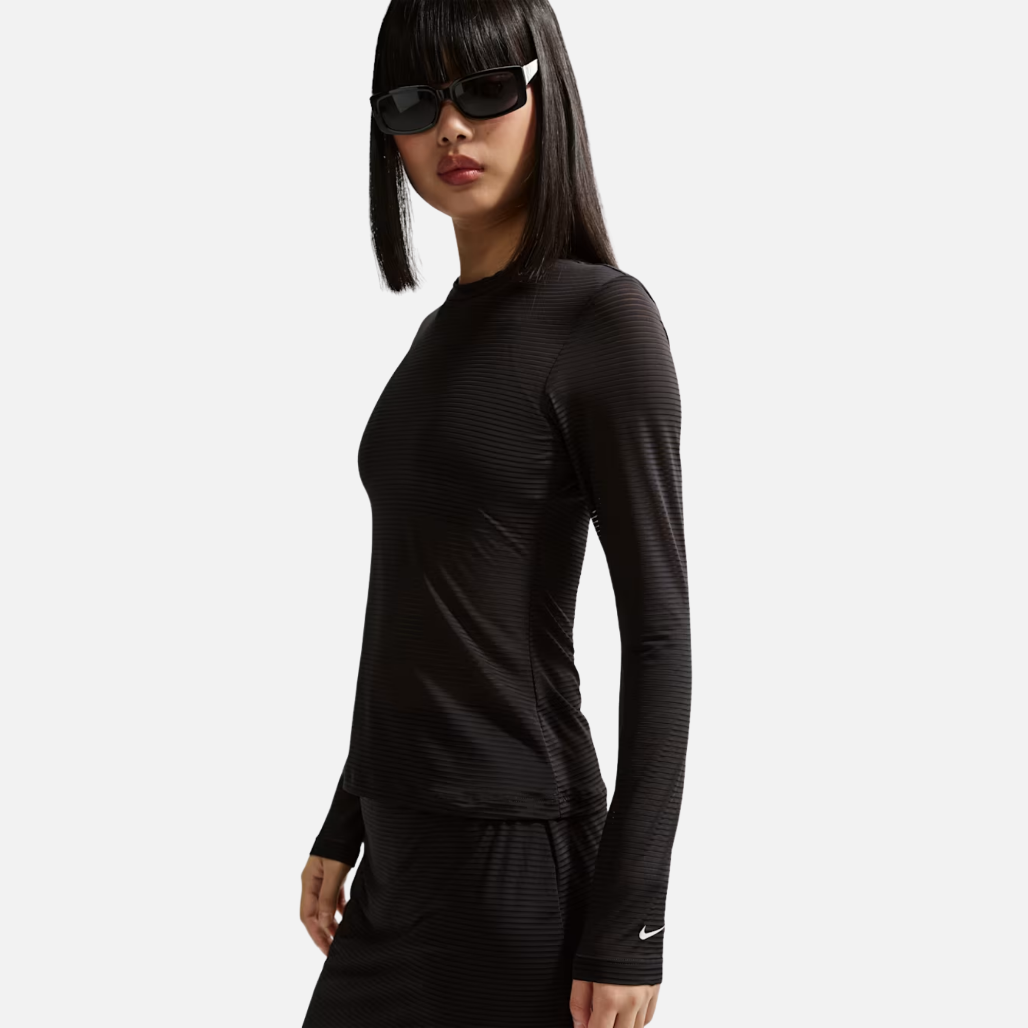 Nike Women's Sportswear Black Tight Long-Sleeve Sheer Top