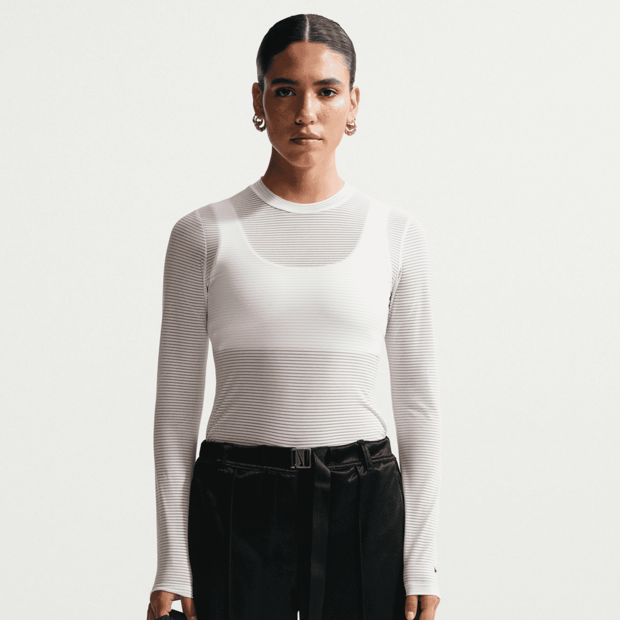 Nike Women's Sportswear White Tight Long-Sleeve Sheer Top