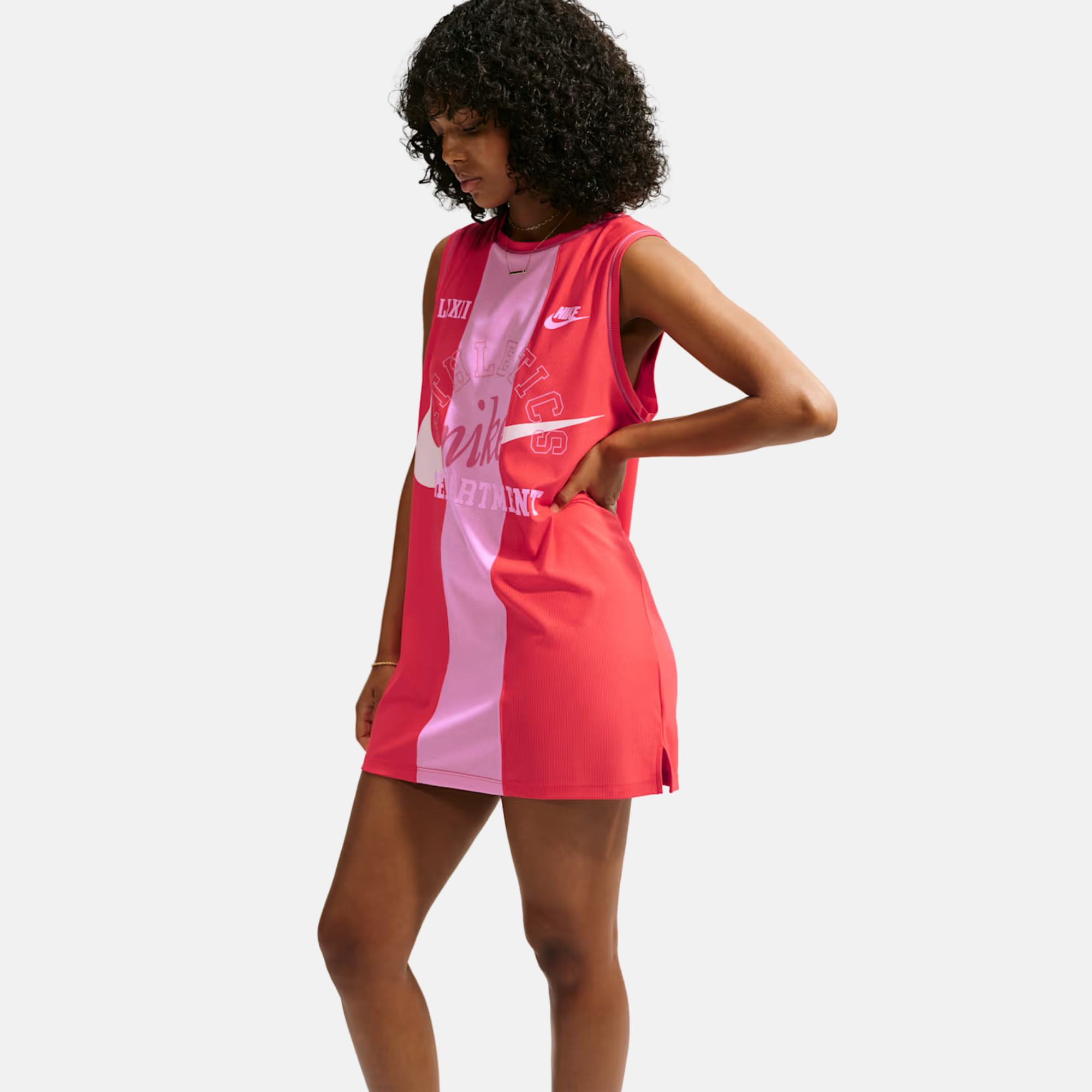 Nike Women's Sportswear Pink Red Loose Heritage Jersey Dress