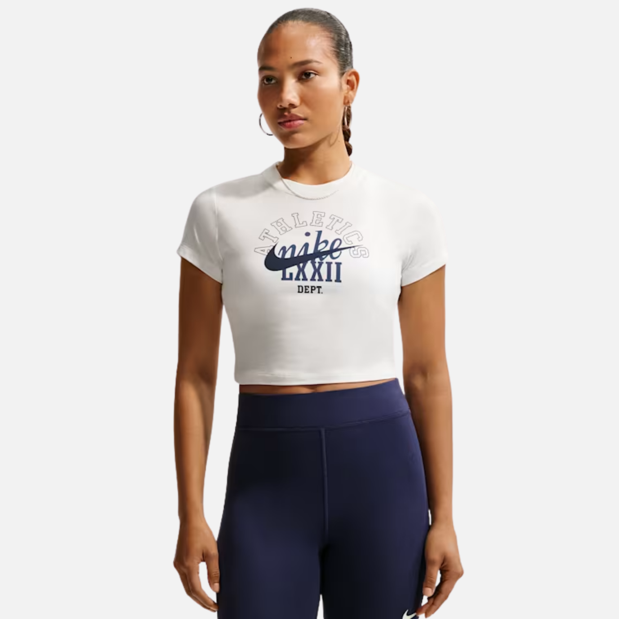 Nike Women's Sportswear Slim Cropped White Navy T-Shirt