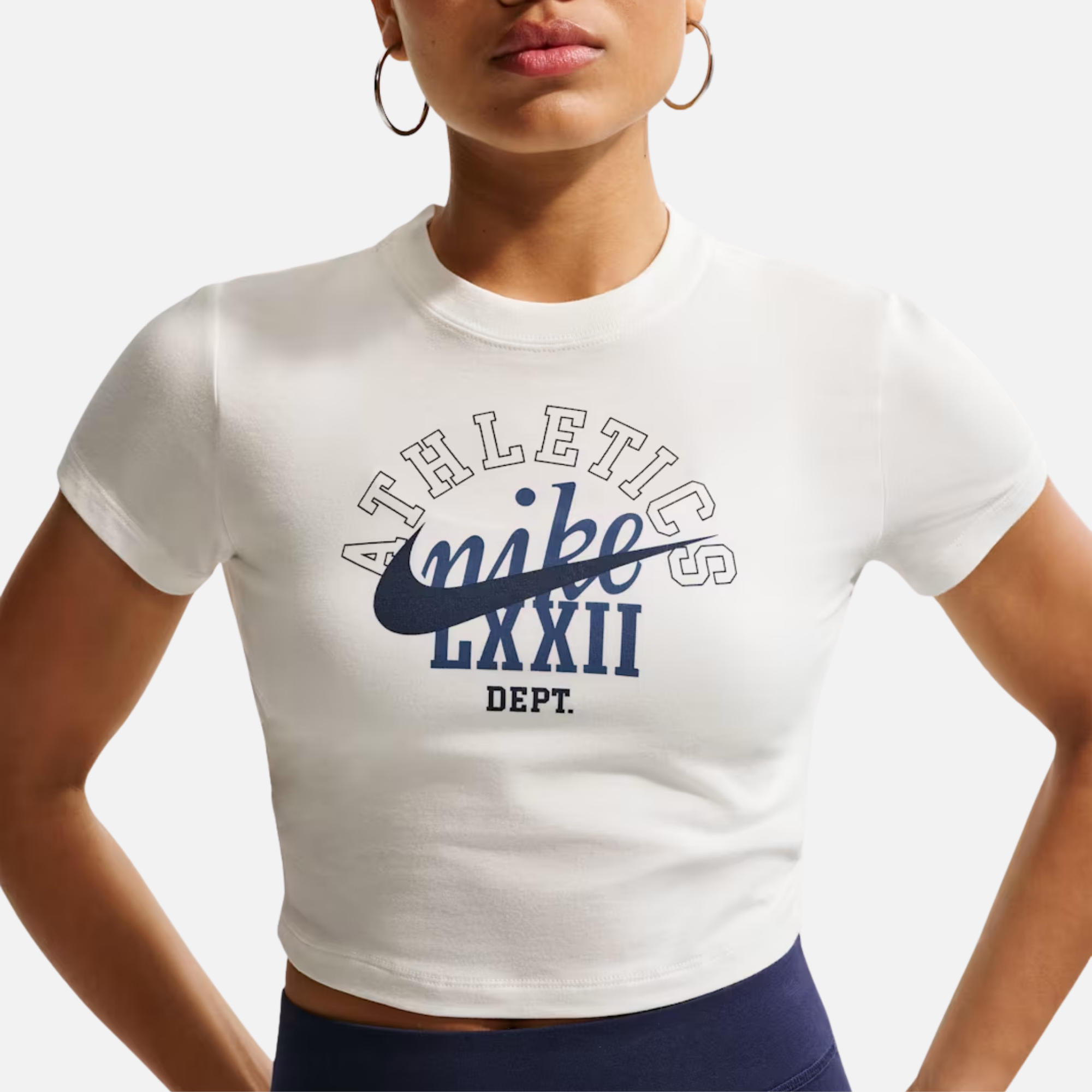 Nike Women's Sportswear Slim Cropped White Navy T-Shirt