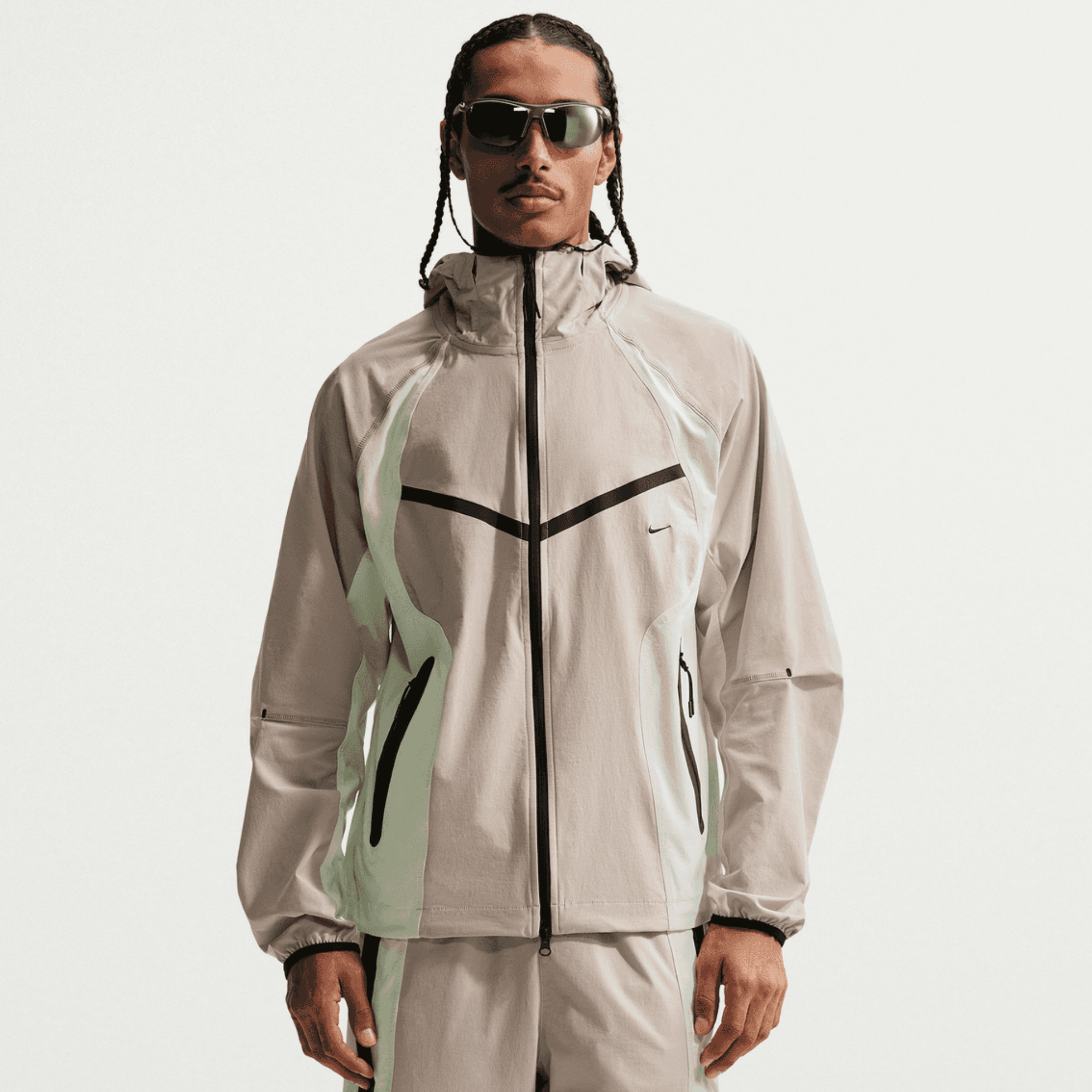 Nike Tech Dri-FIT Woven Full-Zip Cream Color-Block Windrunner Jacket