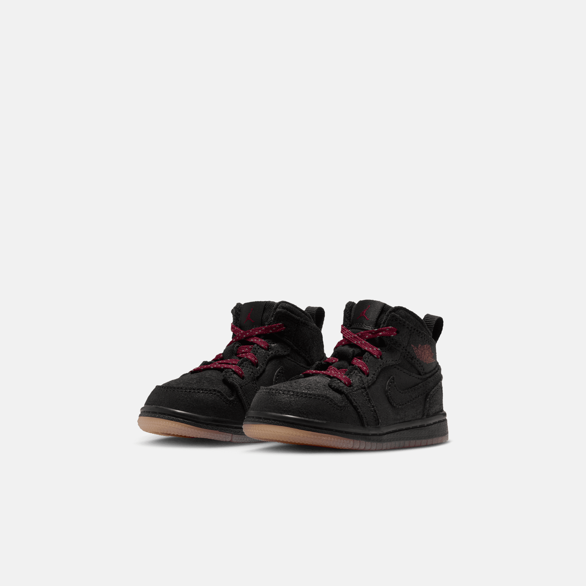 Air Jordan Kids' 1 Mid SE Black Team Red Gum (TD)