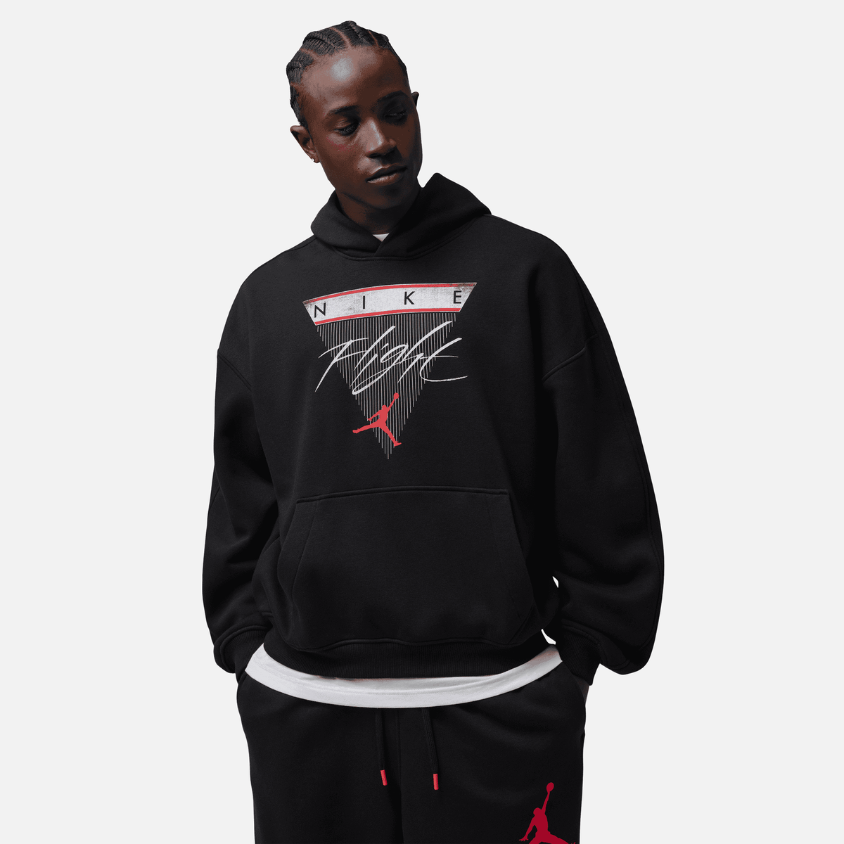 Air Jordan Brooklyn Black Red Oversized Fleece Pullover Hoodie