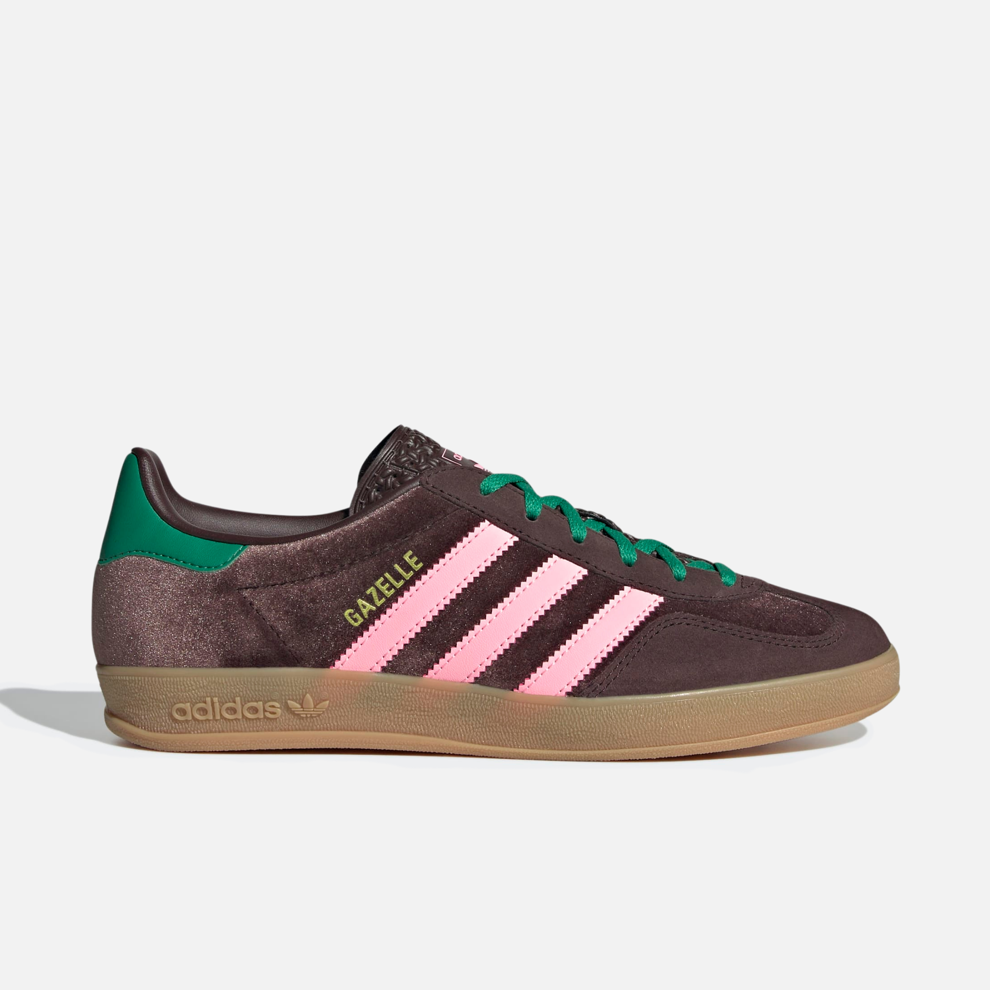 adidas Gazelle Indoor Shoes - Women's - Dark Brown / Glow Pink / Court Green