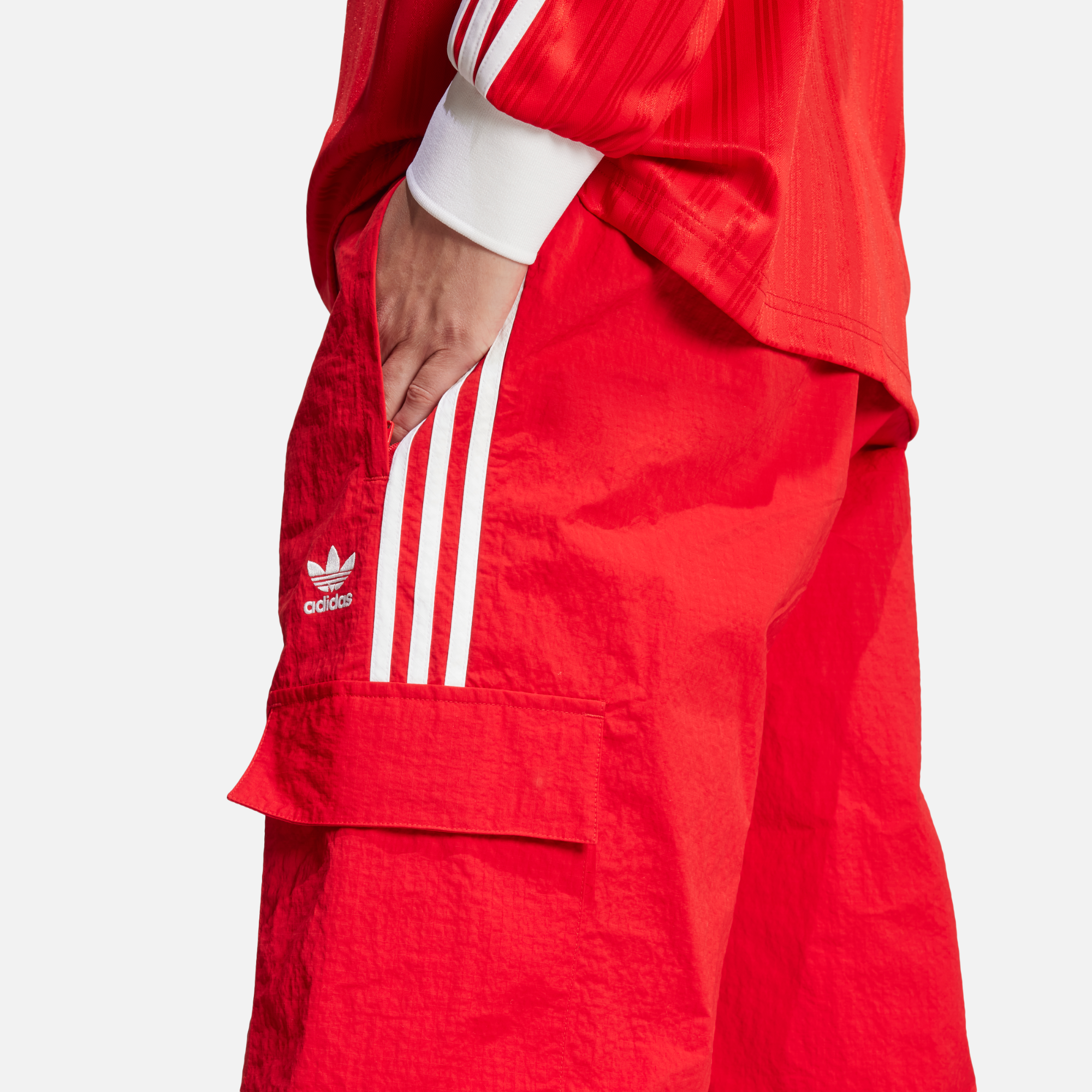 Adidas Red 3-Stripes Cargo Pants