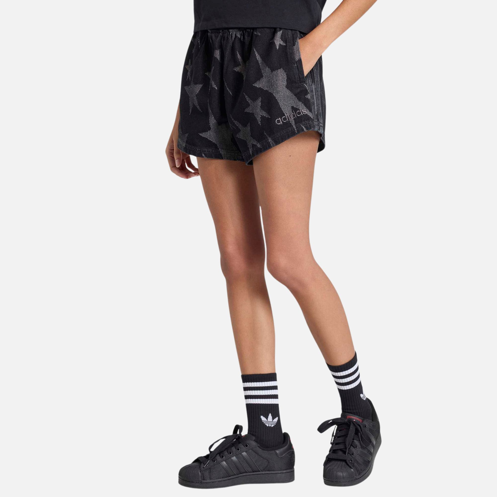 Adidas Women's Black Denim Graphic Shorts