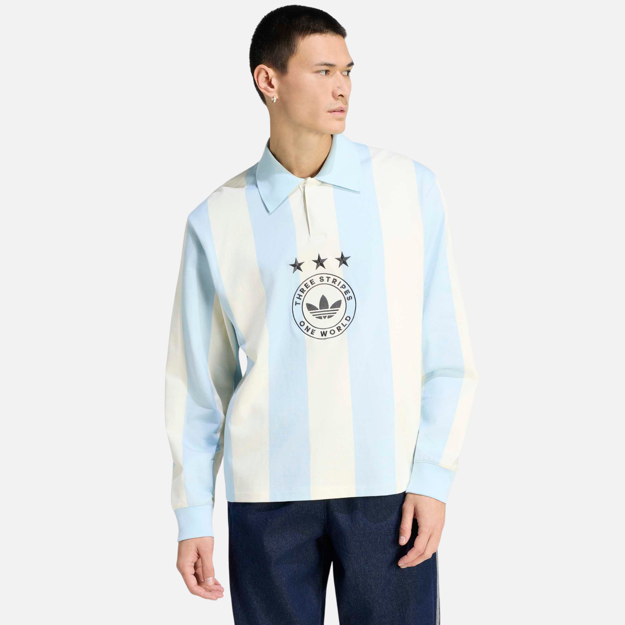 Adidas Originals Graphic Long Sleeve Striped Polo Shirt – Puffer Reds