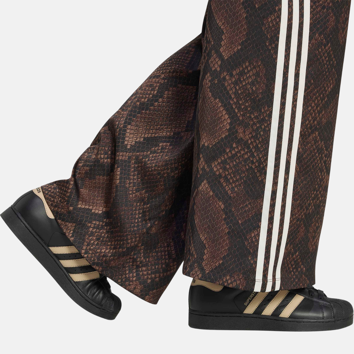 Adidas Women's Satin Brown Snake Print Track Pants