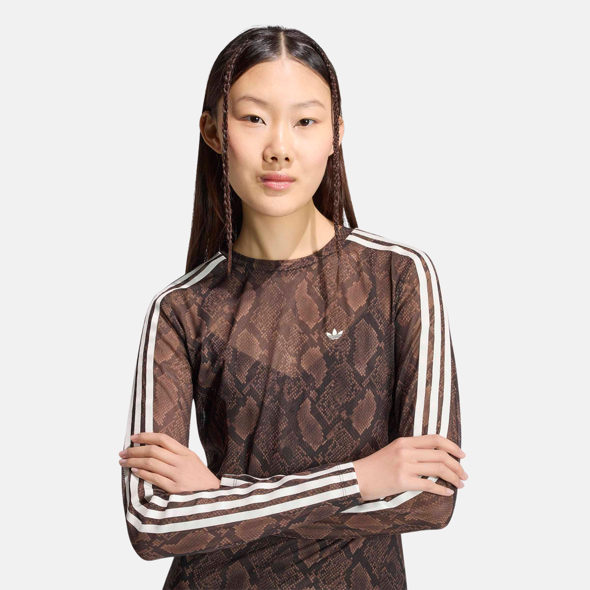 Adidas Women's Satin Brown Snake Print Maxi Dress