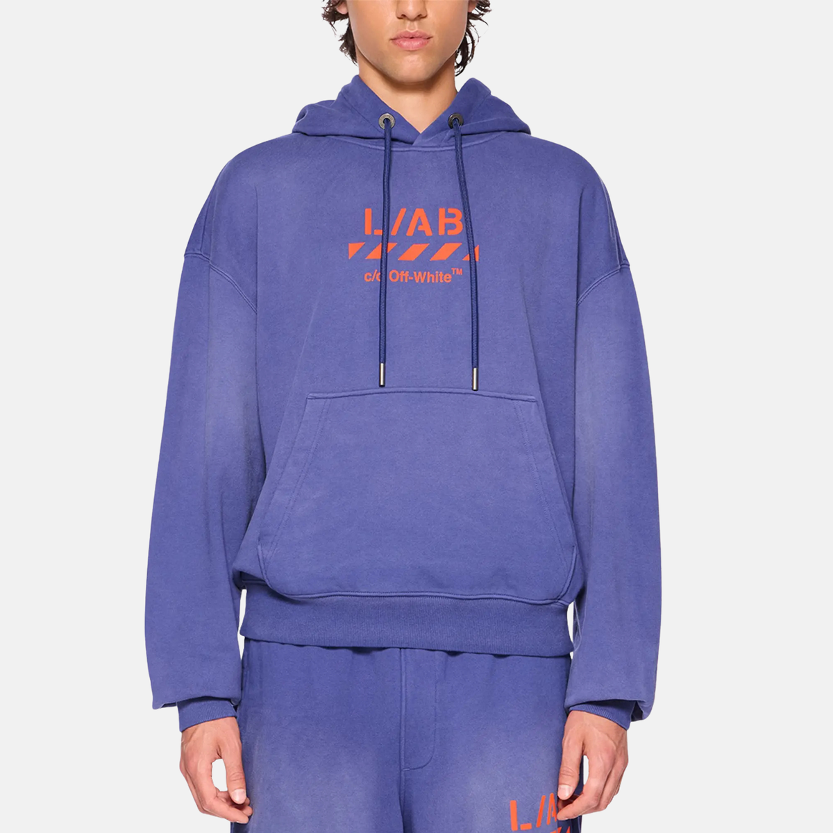 Off White Diag Garment Wash Blue Hoodie