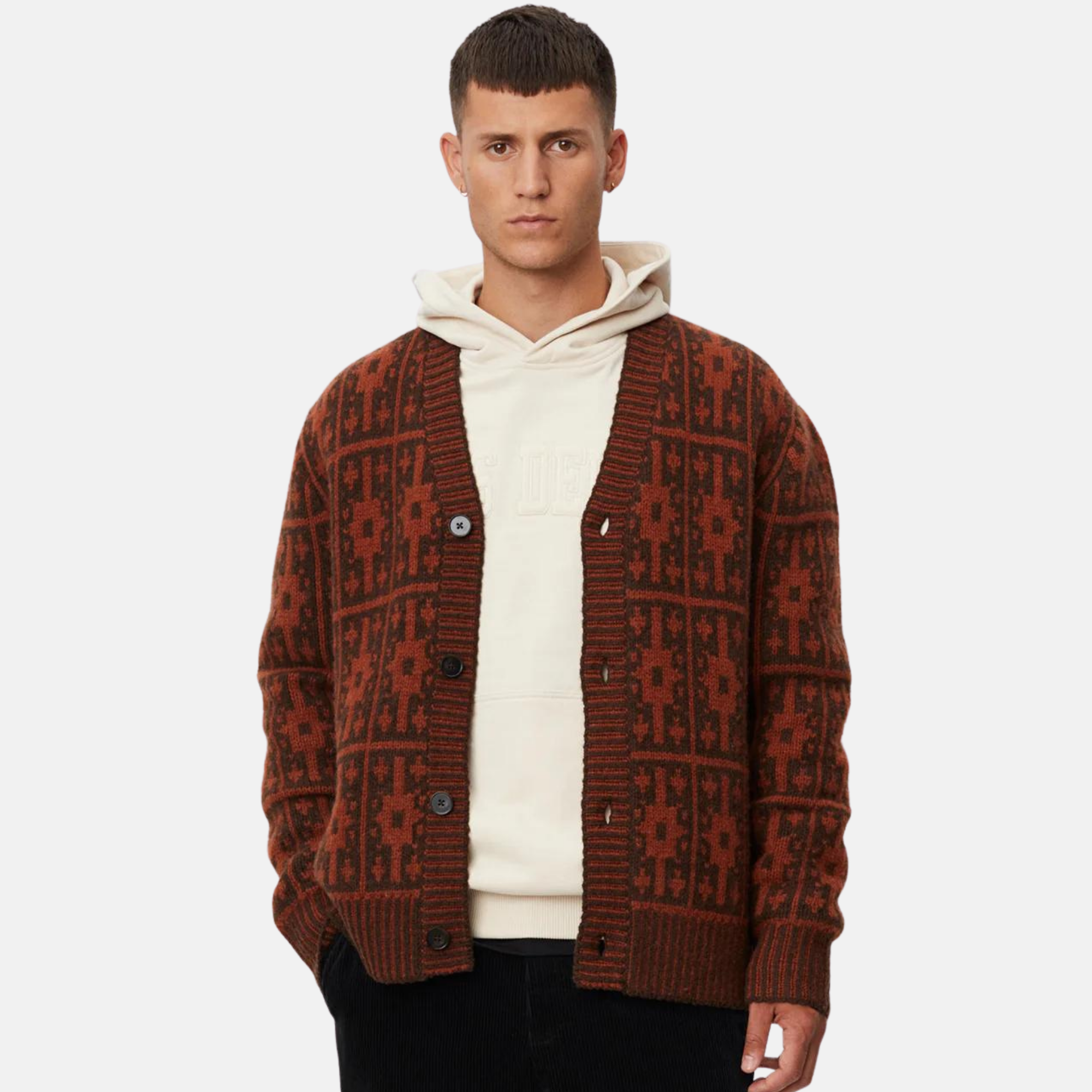 Les Deux Ezra Heavy Jacquard Cardigan – Puffer Reds Les Deux Ezra Heavy Jacquard Cardigan – Puffer Reds