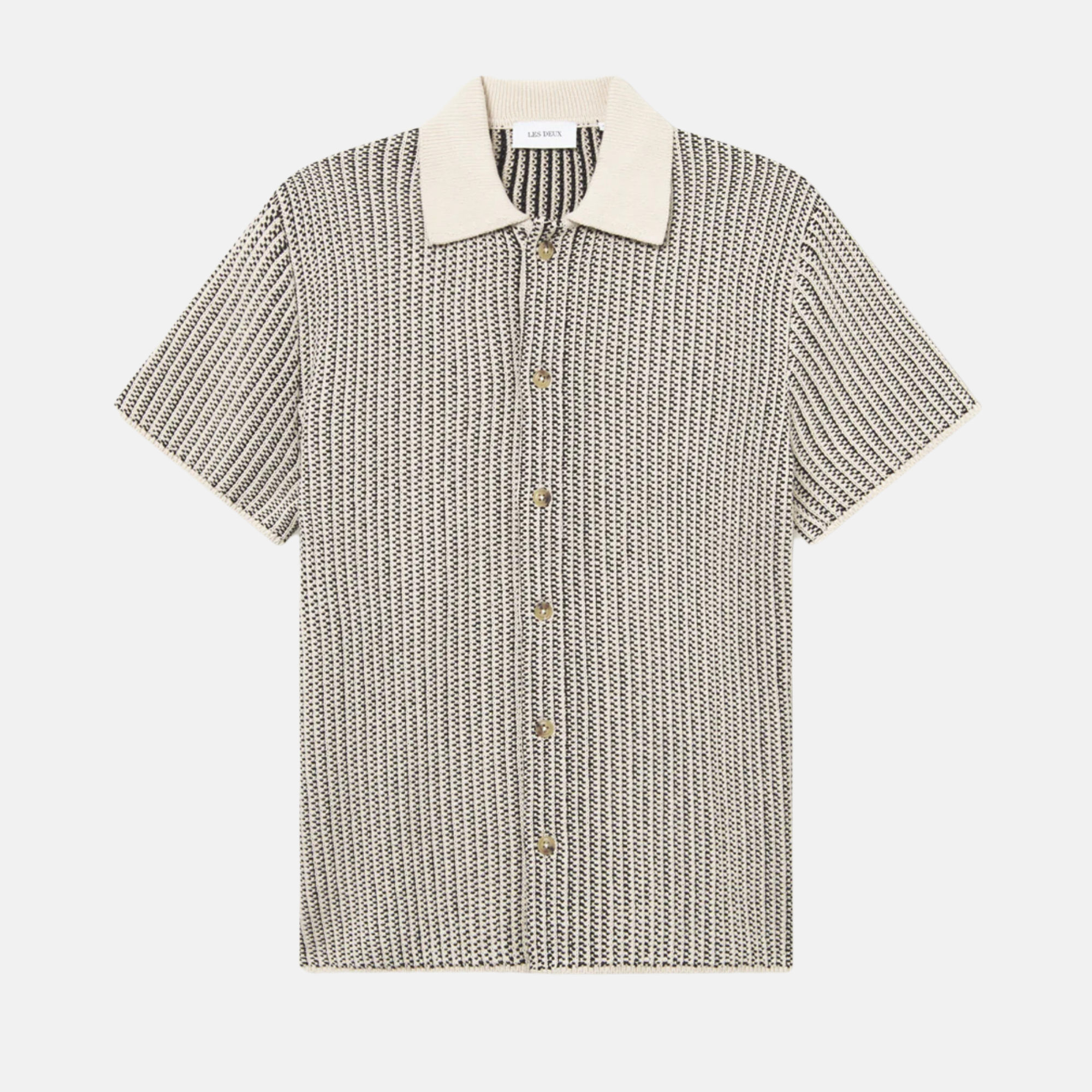 Les Deux Easton Knitted Ivory Black Button-Down Shirt