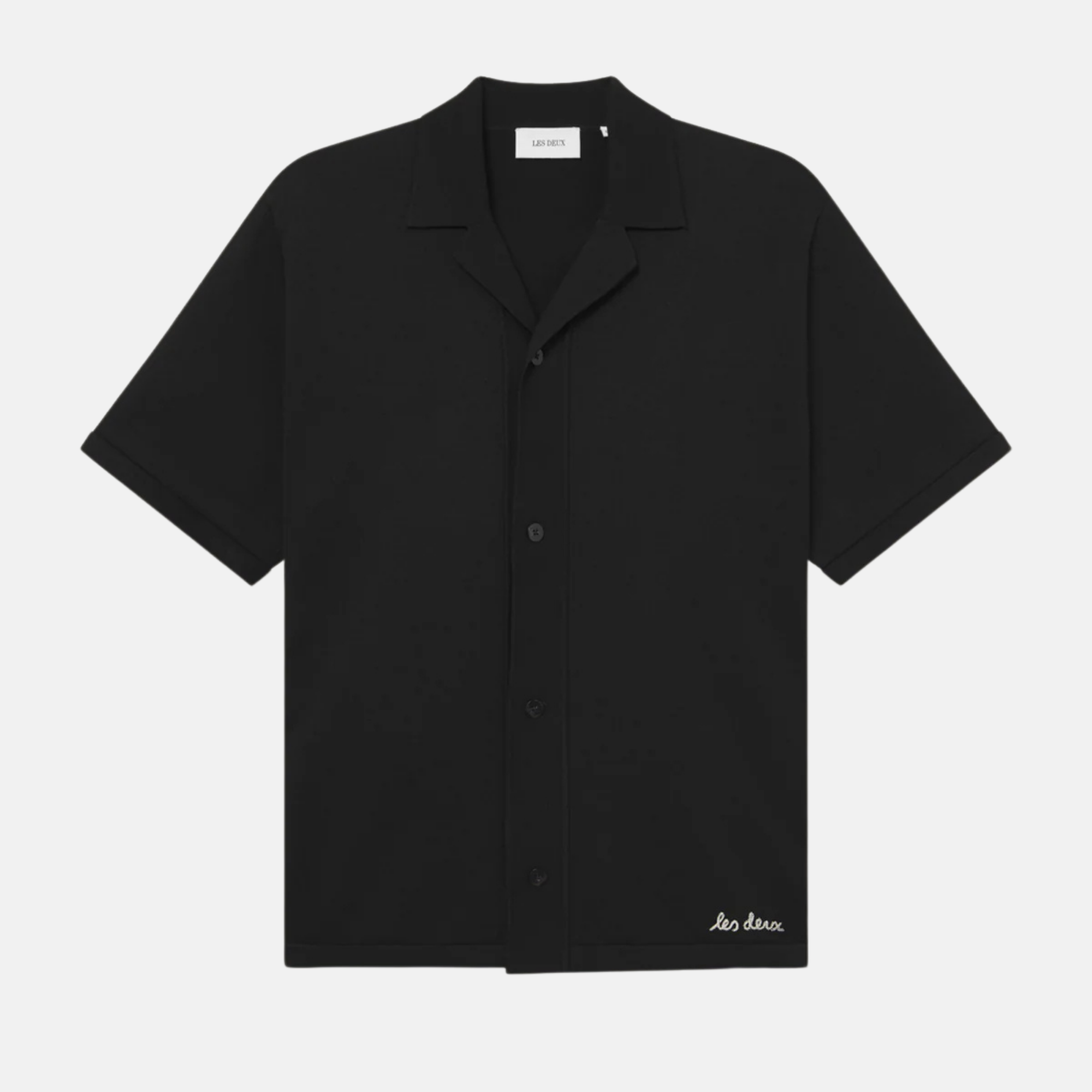 Les Deux Geoffroy Knit Black Button-Down Shirt