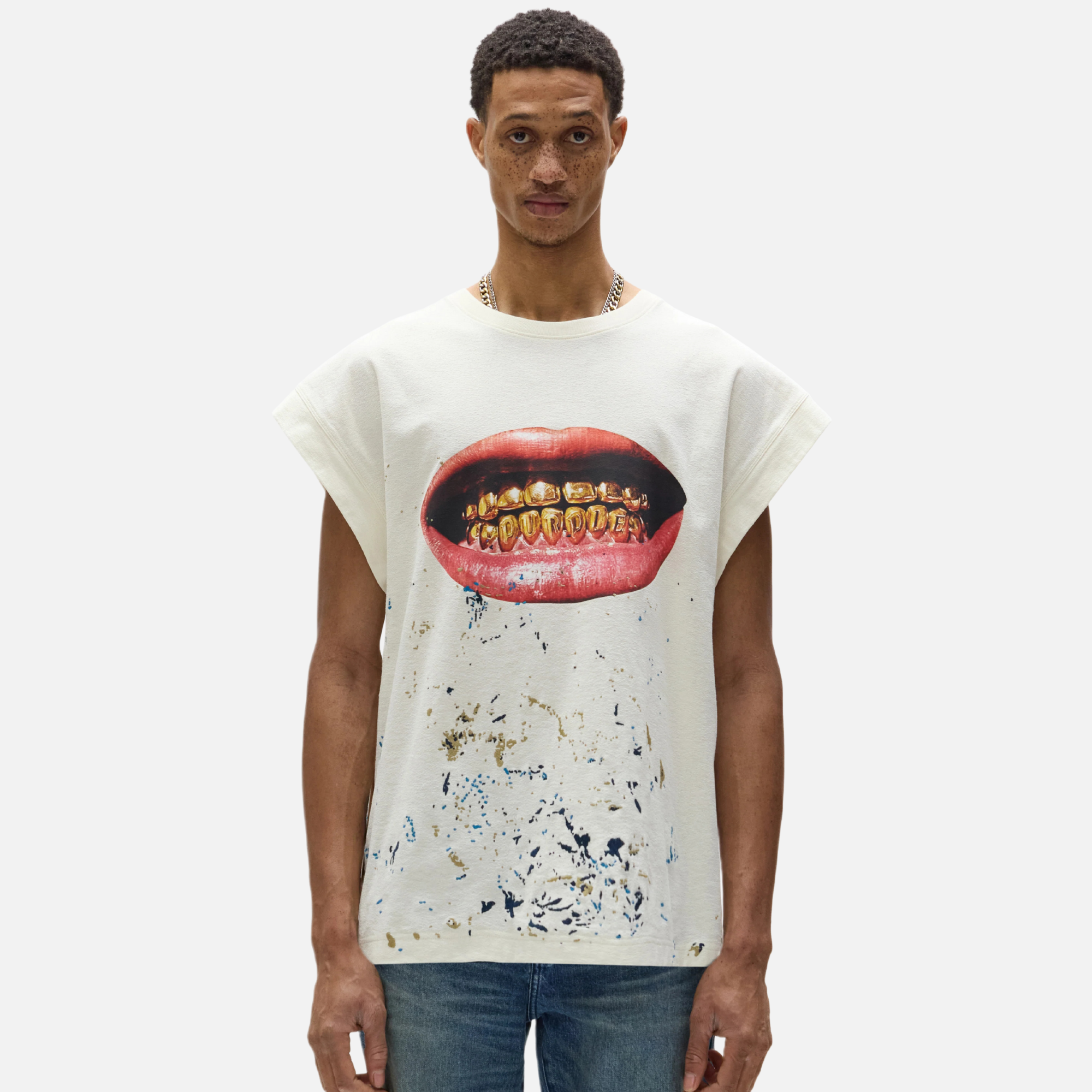 Purple Brand White Sleeveless Smile Tank Top